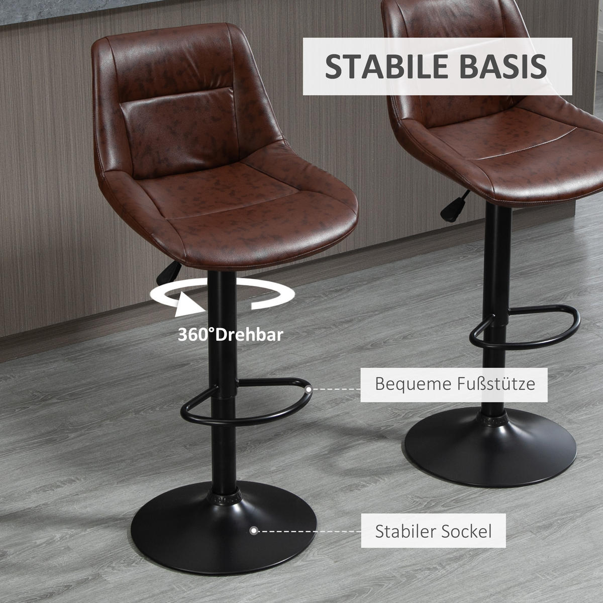 BARHOCKER 2er-Set Braun 46.5/50.0/108.0 cm - Braun, Leder (50/108/46.5cm)