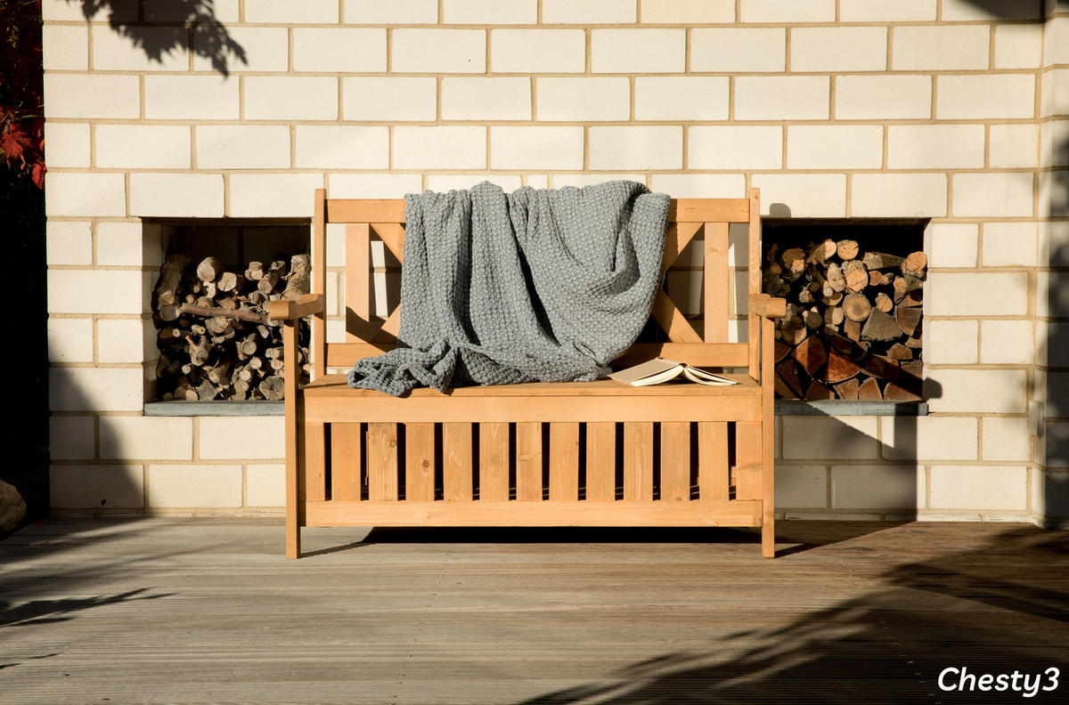 GARTENBANK aus Holz wetterfest mit Stauraum, für Balkon & Garten - Braun, Holz (115/85/58cm) - needs&wants