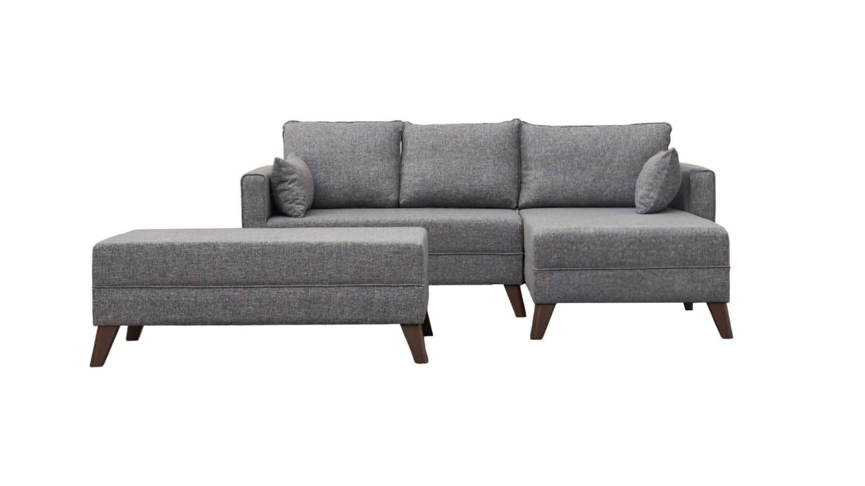 ECKSOFA mit Hocker als Schlaffläche, perfekt für kleine Räume - Walnussfarben/Braun, Holz/Kunststoff (140/205cm) - myHomelando