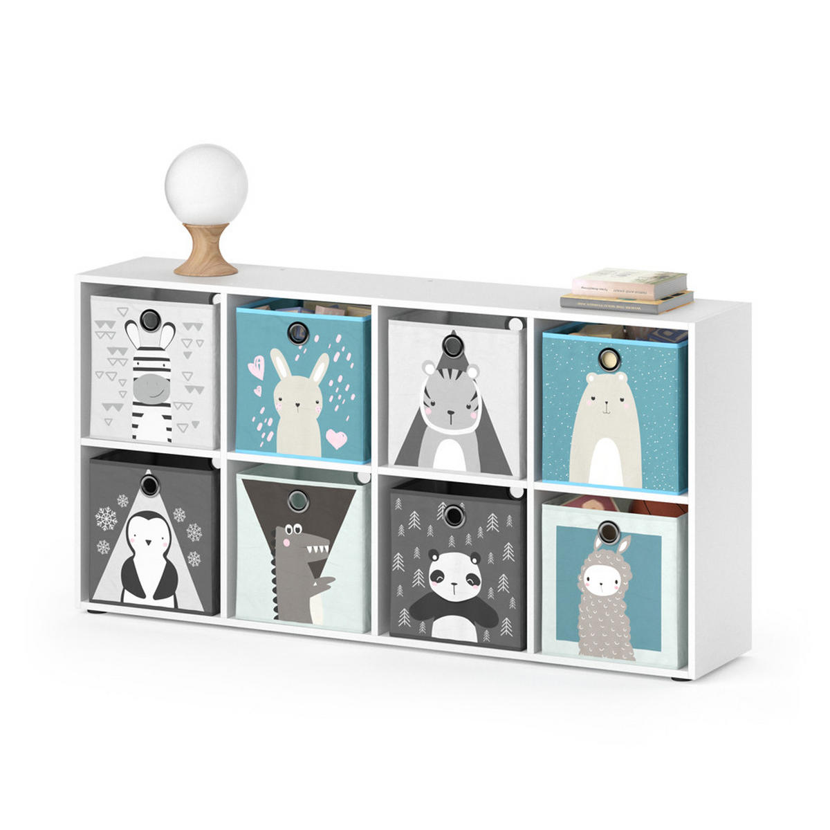 KINDERREGAL Scutum Weiß 143 x 72 cm mit 8 Faltboxen - Weiß, Holzwerkstoff (143/72/29cm) - Vicco