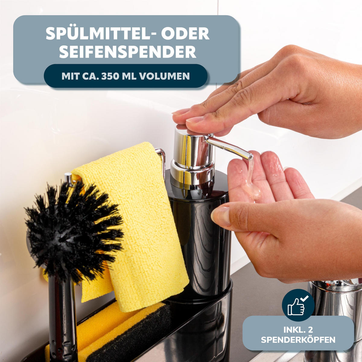 SPÜLBECKENORGANIZER 3er-Set, schwarz - Schwarz, Kunststoff (22/21/6.7cm) - bremermann