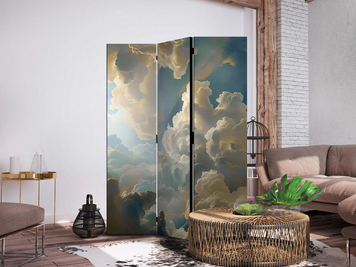 PARAVENT Akustik 3-tlg 135x172 cm Dreidimensionale Wolken - Multicolor, Holz/Textil (135/172/3cm) - Muralo