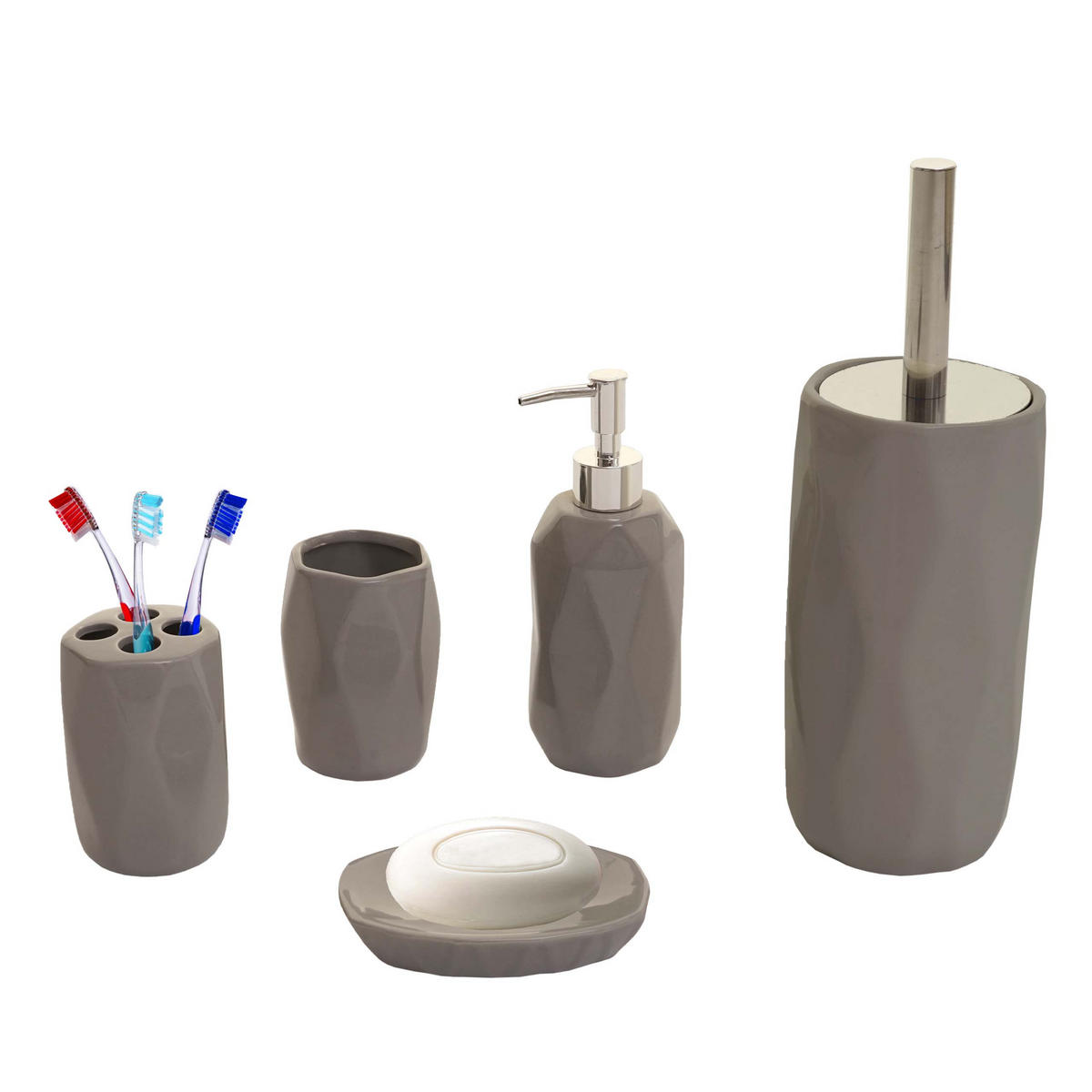 BADSET Grau 5er-Set - Grau, Keramik (13/32/10cm) - MCW
