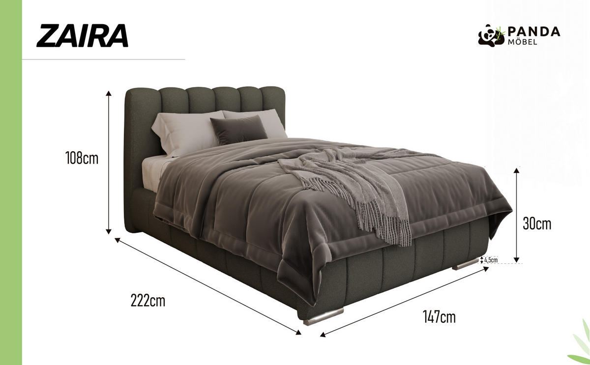 POLSTERBETT Zaira 120x200cm – Elegantes Polsterbett für modernen Wohnstil , ZONIERTE MULTI-TASCHEN-FEDERKERN (24cm), grau - Grau, Holz (120/200cm) - Panda Möbel