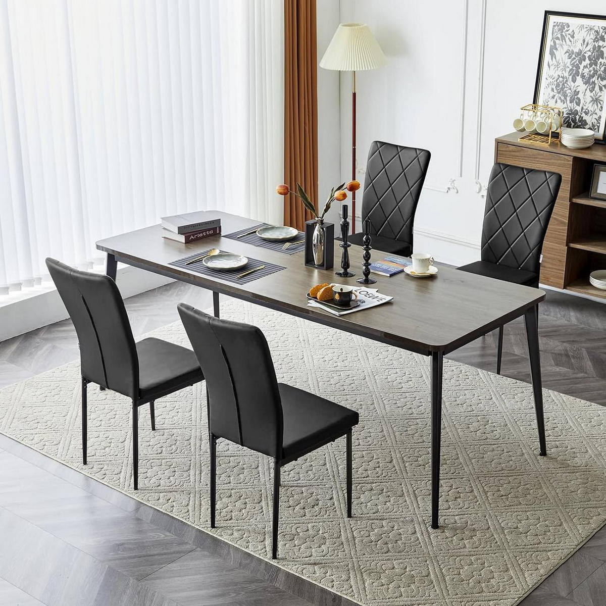 ESSZIMMERSTUHL 4er Set, Kunstleder, Schwarz - Schwarz, Kunststoff/Metall (42/94.5/59cm) - Woltu