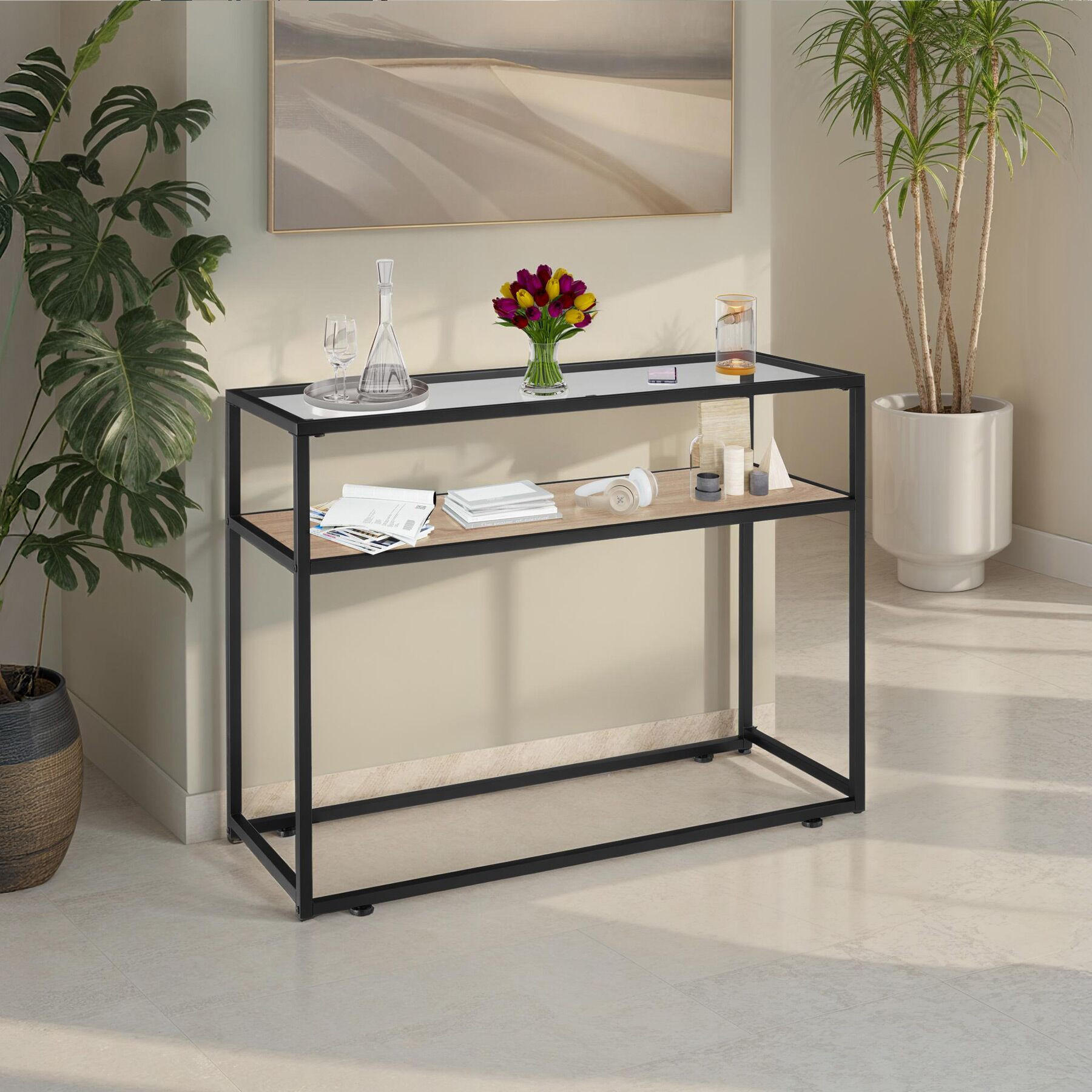 Thumbnail - tectake Konsolentisch, Natur, Holzwerkstoff, Beton Optik, Quadratisch, 41x80.5x100 cm, Wohnzimmer, Wohnzimmertische, Kon...