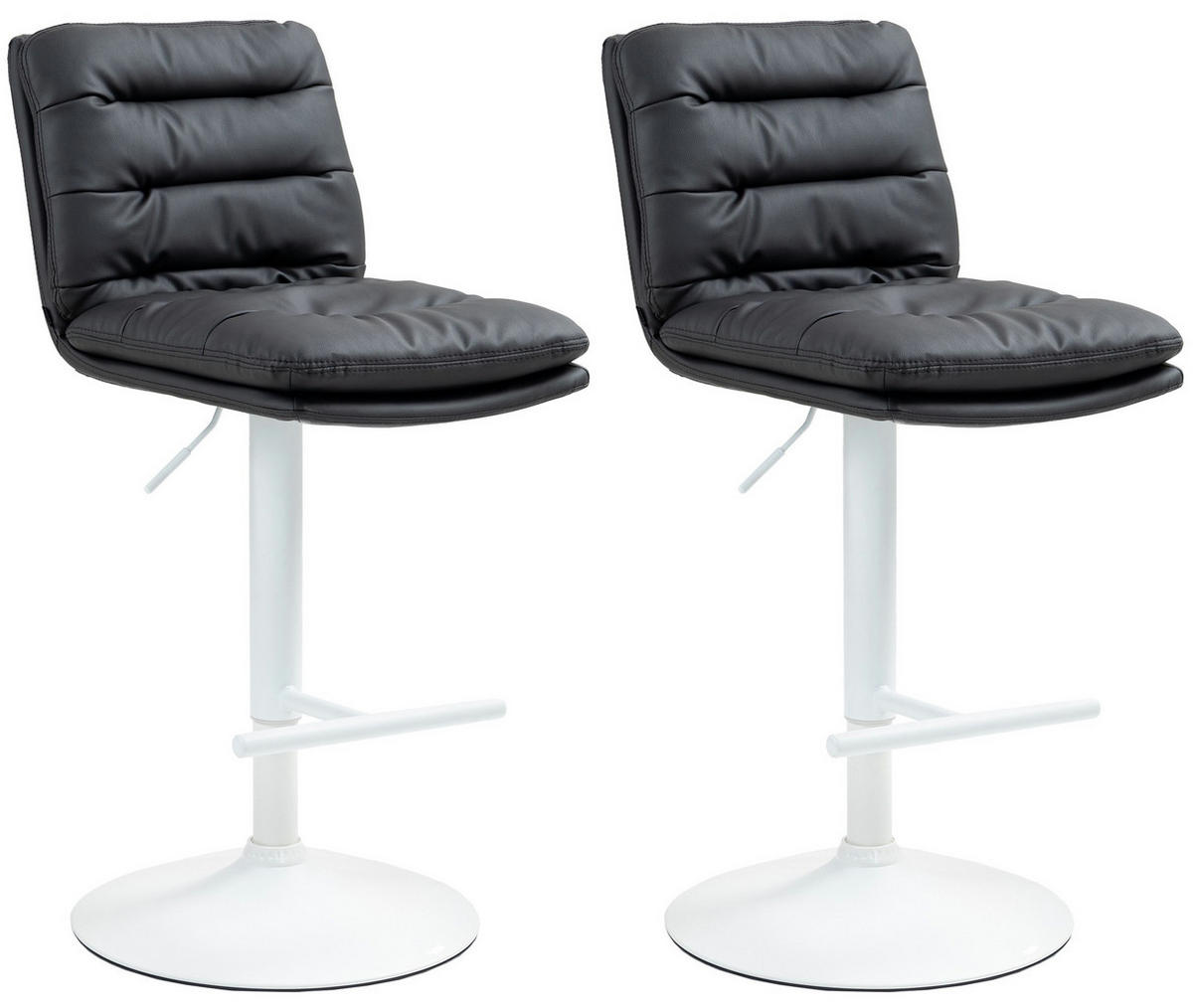 BARHOCKER 2er Set Lederlook schwarz - Schwarz/Weiß, Textil/Metall (42/94/56cm) - CLP