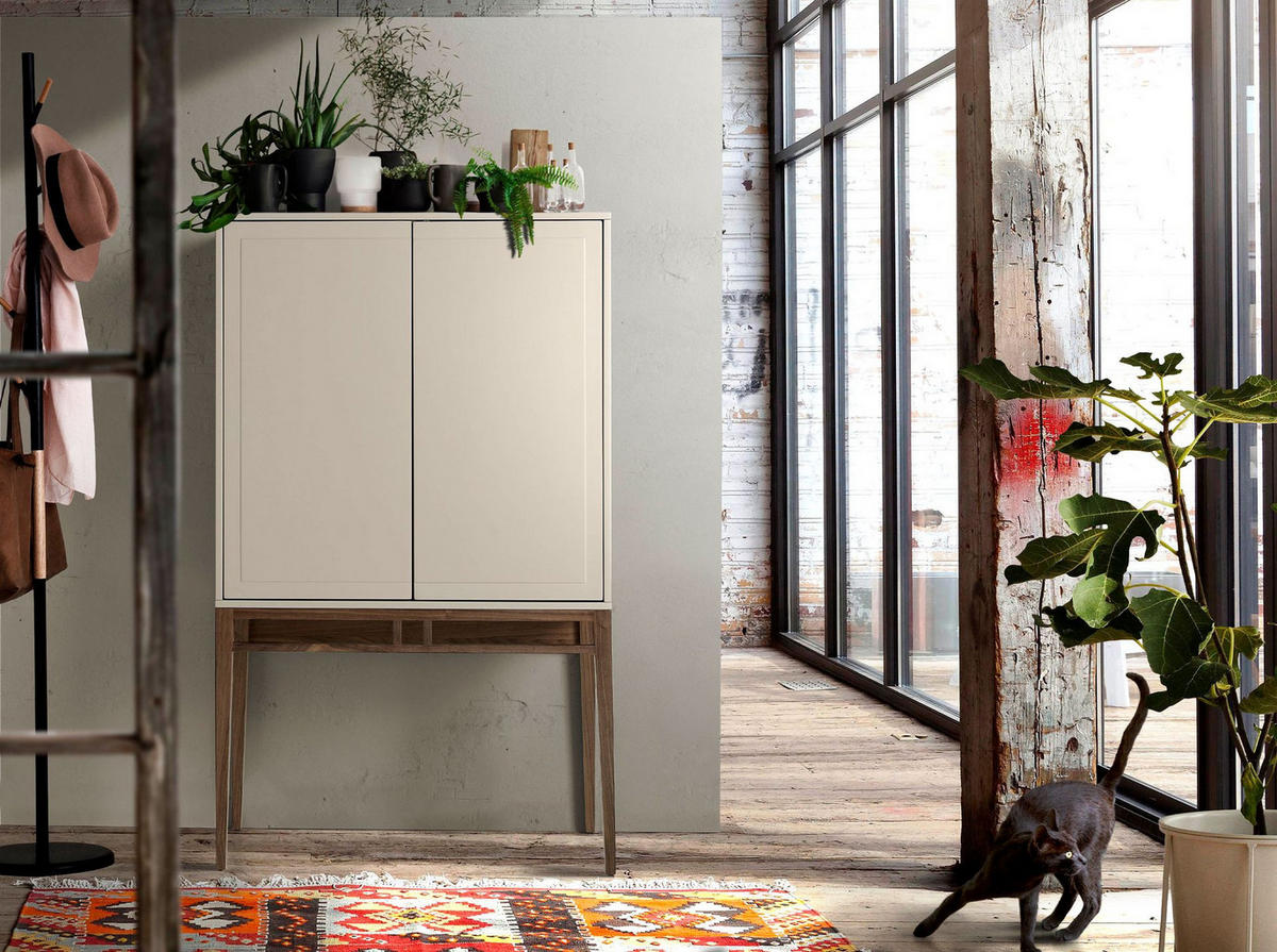 HIGHBOARD Hohe Anrichte in Beige und Nussbaum 90/40/150 cm - Walnussfarben/Grau, Holz (90/150/40cm) - ANGEL CERDA