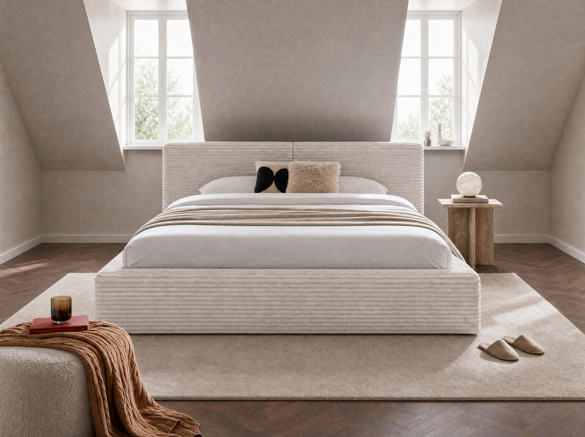 POLSTERBETT Nara Cream 200/200 cm mit Bettkasten - Beige, Textil/Metall (200/200cm) - wonello