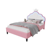 POLSTERBETT 140x190 cm mit LED-Krone, Velours, Rosa - Rosa, Metall (140/190cm) - EuroLiving