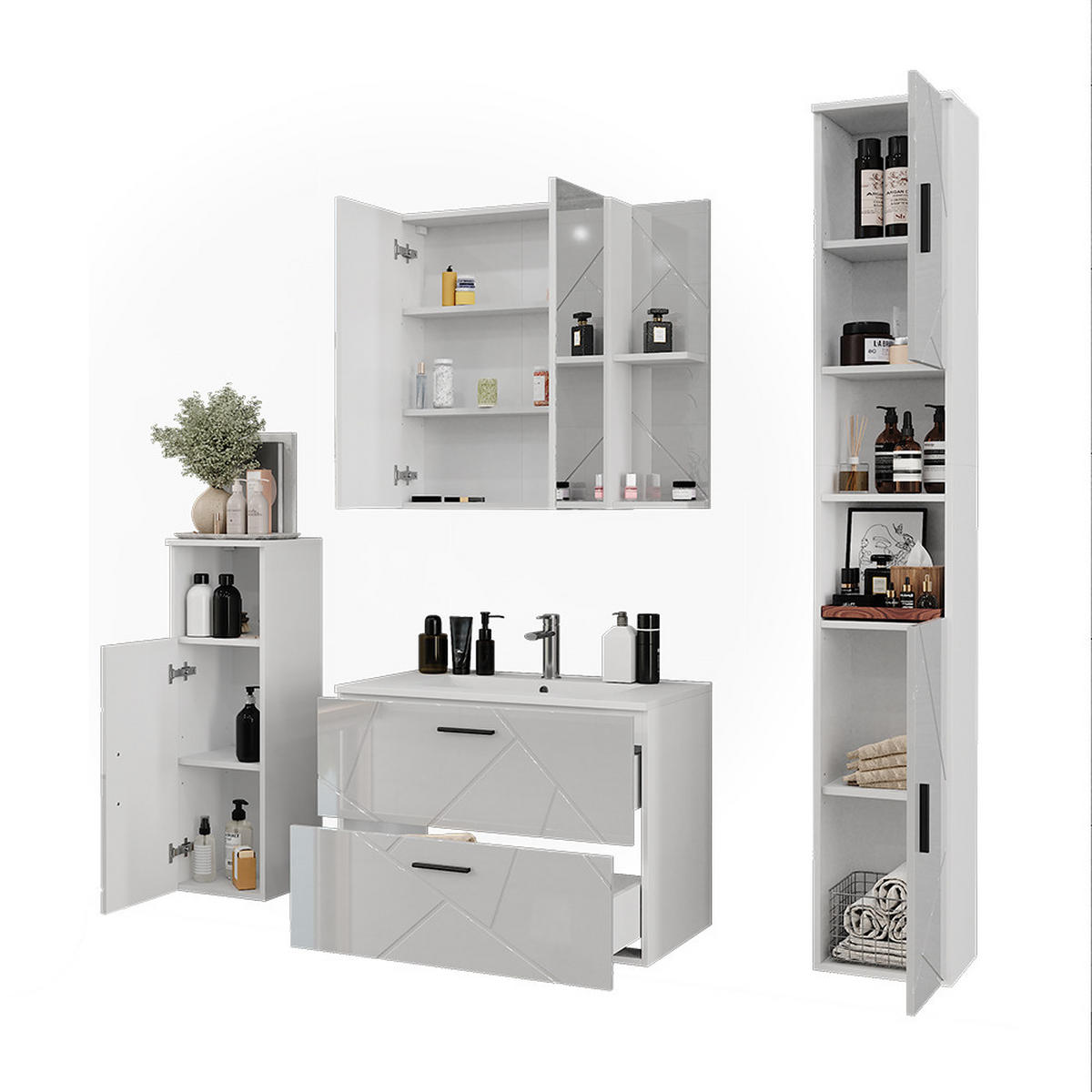 KOUPELNOVÁ SESTAVA NÁBYTKU Irma Bílá/bílý vysoký lesk - vysoce lesklá bílá, kompozitní dřevo (80/57/44.6cm) - Vicco