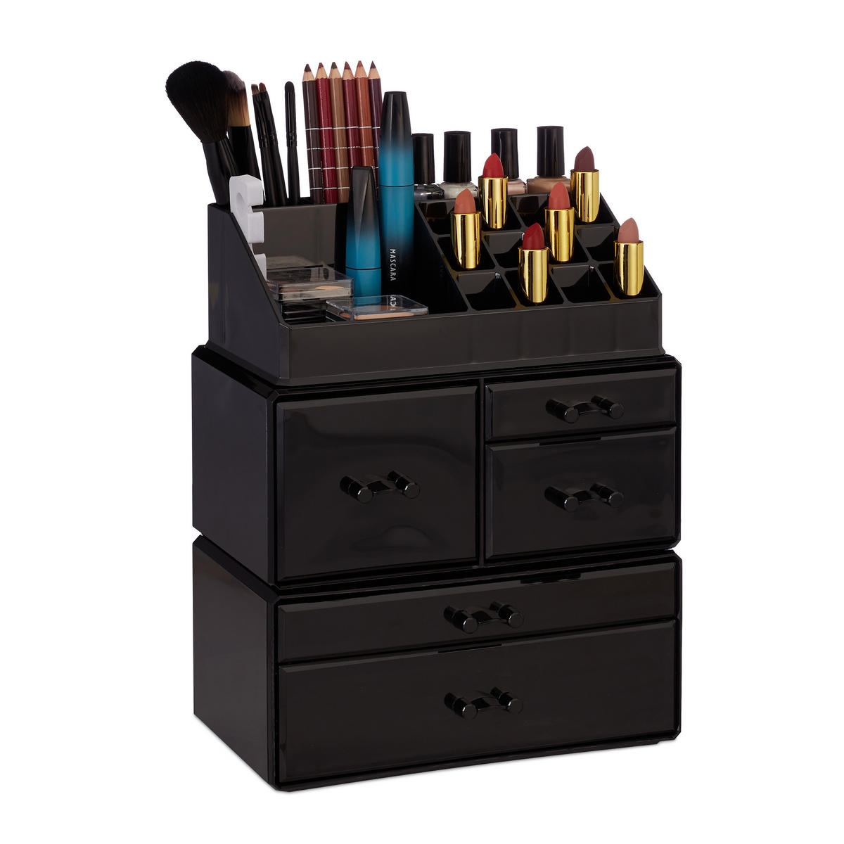 MAKEUP Organizer - Schwarz, Kunststoff (23.5/29.5/14cm) - Relaxdays