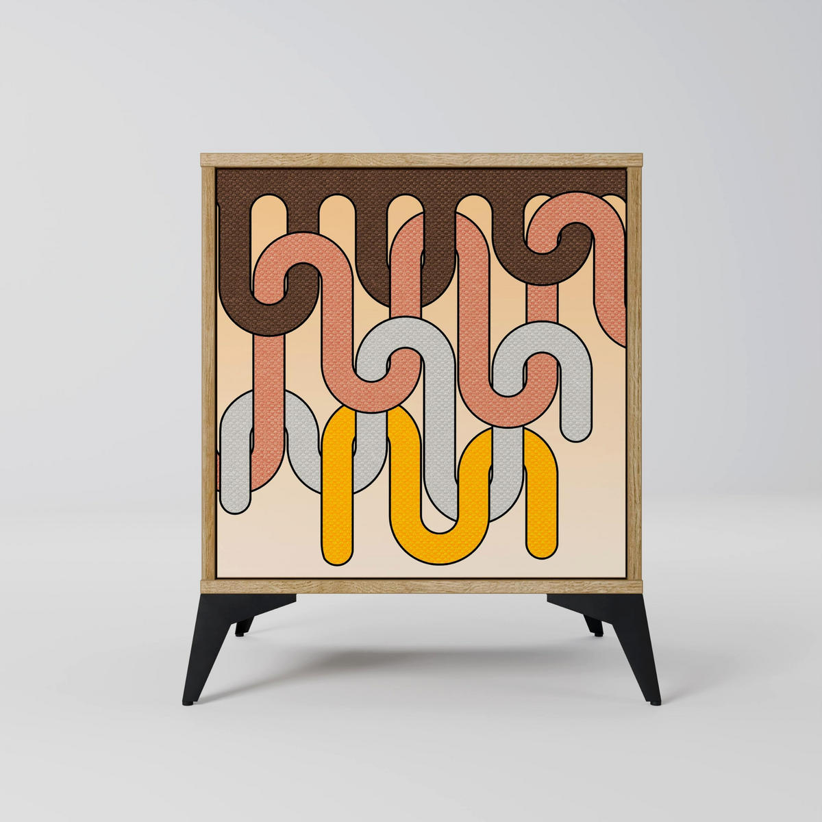 SIDEBOARD COLORFUL STRINGS, Eichefarben, 57,5x42x72,5 cm, Schwarze Metallfüße - Eichefarben/Multicolor, Holzwerkstoff/Metall (57.5/72.5/42cm) - SpaceRebels