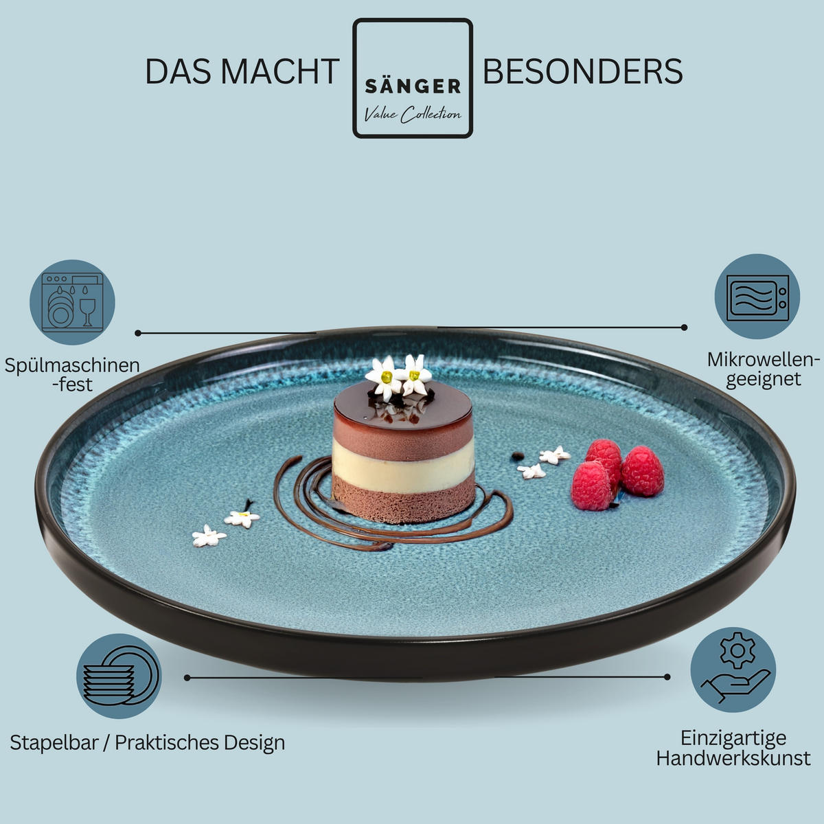 DESSERTTELLER SET VIGO - 6 teilig aus Steingut - Blau, Stein (20.3cm) - Sänger