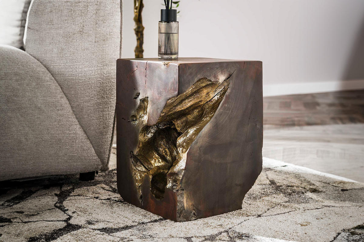 BEISTELLTISCH KURA Grau Teakholz - Grau, Teakholz/Holz (30/30/40cm) - KAWOLA