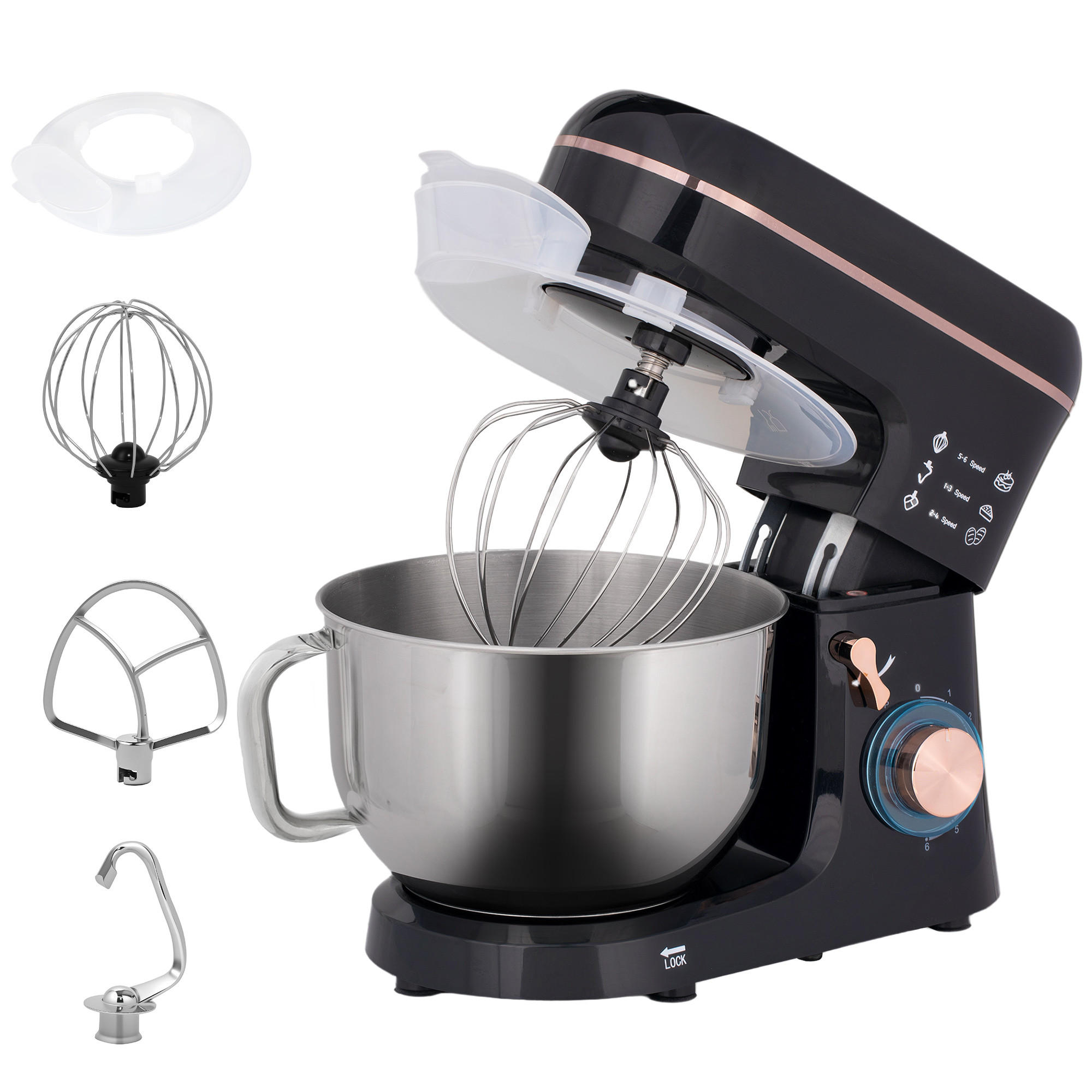 KÜCHENMASCHINE Schwarz mit 6 Stufen und 5,5 L Edelstahlschüssel - Schwarz, Metall (26/32/41cm) - Korfee