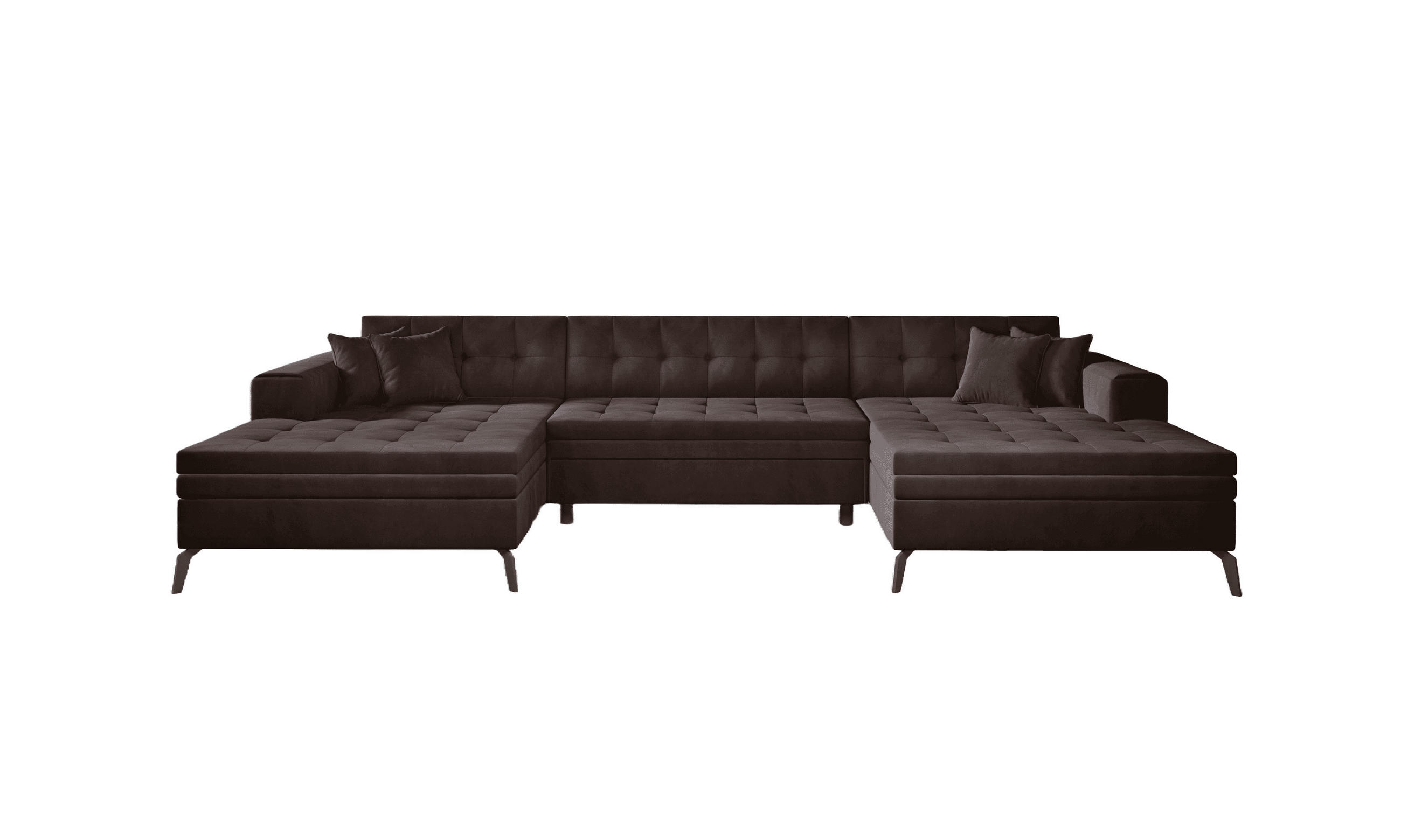 WOHNLANDSCHAFT mit Schlaffunktion, luxus Nube-Stoff - Dunkelbraun/Schwarz, Textil/Metall (350/93/170cm) - Eltap