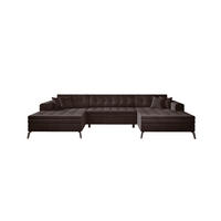 WOHNLANDSCHAFT mit Schlaffunktion, luxus Nube-Stoff - Dunkelbraun/Schwarz, Textil/Metall (350/93/170cm) - Eltap