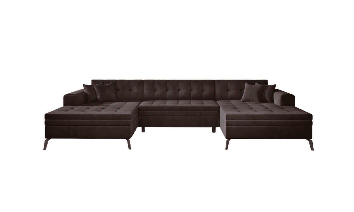 WOHNLANDSCHAFT mit Schlaffunktion, luxus Nube-Stoff - Dunkelbraun/Schwarz, Textil/Metall (350/93/170cm) - Eltap