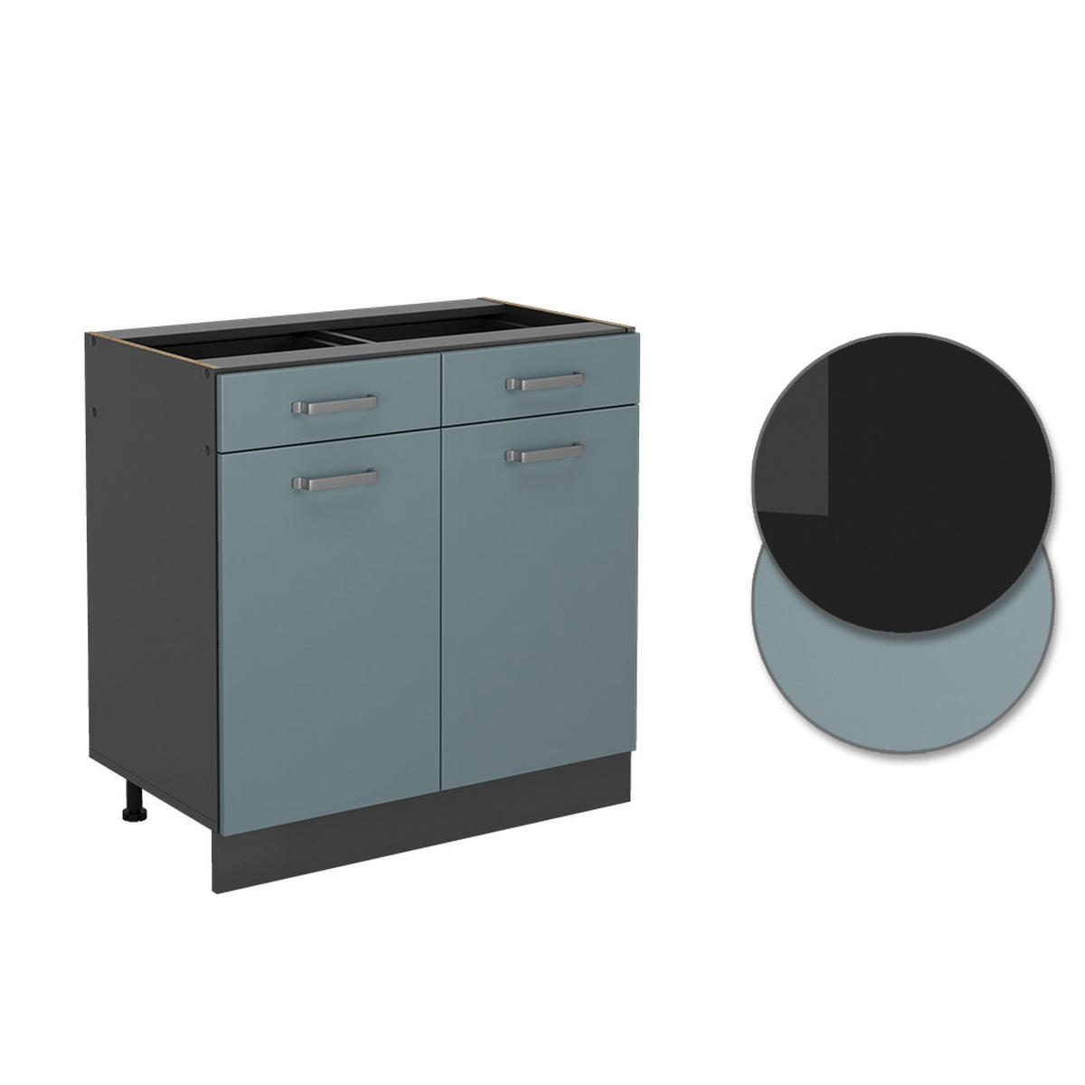 KÜCHENUNTERSCHRANK R-Line Blau-Grau 80 cm, AP Anthrazit - Anthrazit/Blaugrau, Holzwerkstoff (80/81.6/60cm) - Vicco