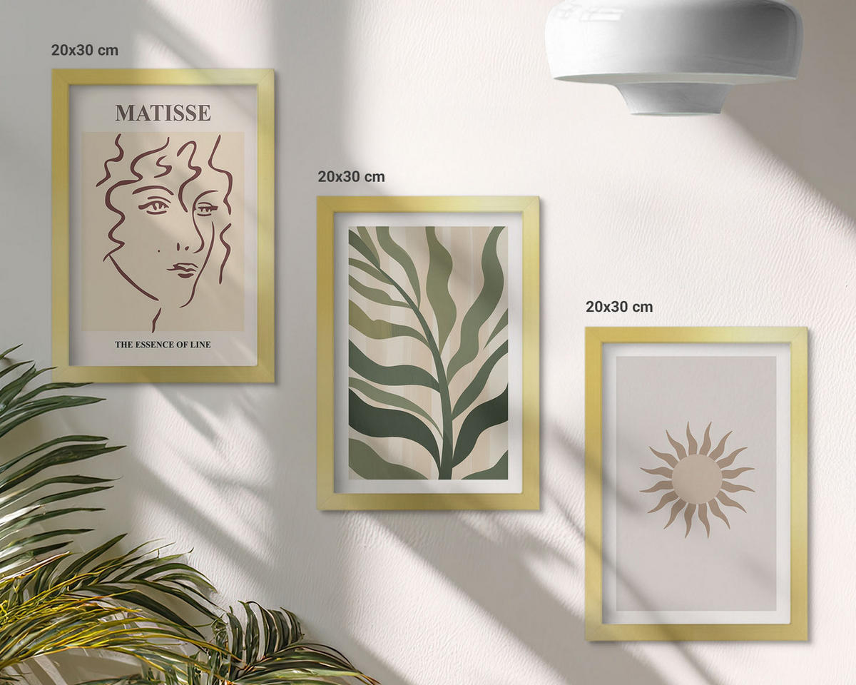 BILDER SET 3er Set - 20x30 cm Goldrahmen - Abstrakte Pflanzenmuster - Goldfarben, Kunststoff (20/30cm) - TULUP