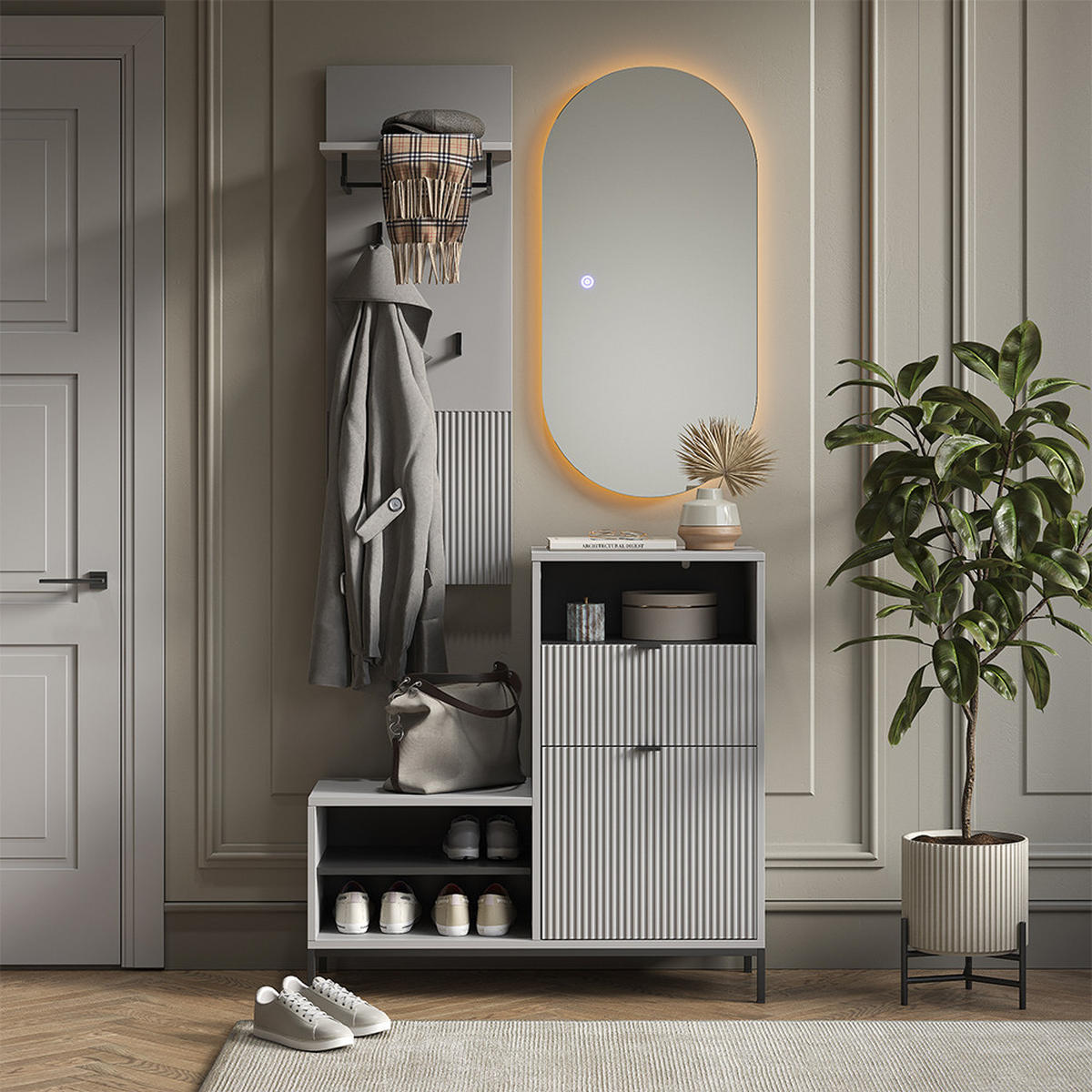 NÁSTĚNNÝ VĚŠÁK Eliza Šedá - šedá, kompozitní dřevo (43/120/27cm) - Vicco