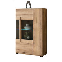 HIGHBOARD Eiche Evoke, Anrichte 90 cm mit Beleuchtung - Eichefarben/Schwarz, Glas/Holzwerkstoff (90/140/37cm) - Furn.Design