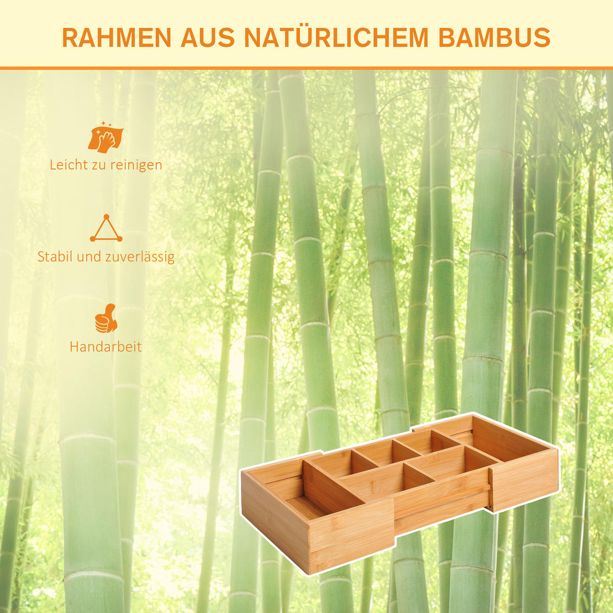 AUFBEWAHRUNGSBOX, ausziehbar, Bambus, Natur, 24,6 x 17,6 x 7 cm - Naturfarben, Holz (17.6/7/24.6cm) - HOMCOM