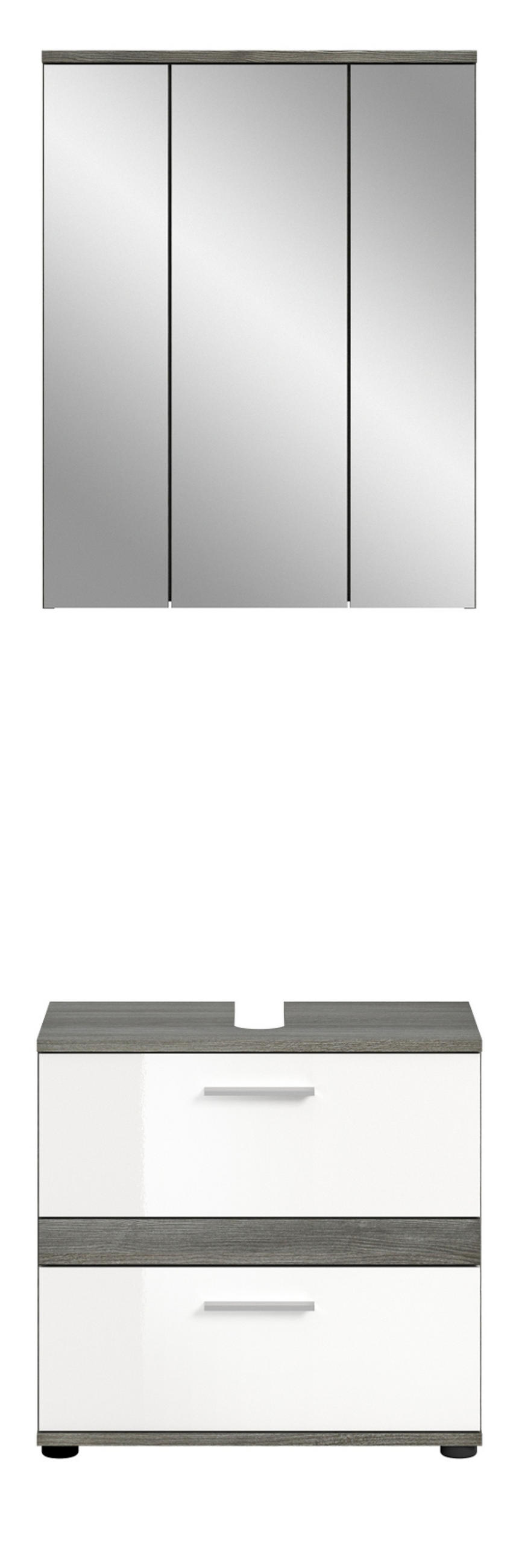BADMÖBEL-SET weiß Hochglanz, grau 2-teilig 60 cm, Kombination mit viel Stauraum - Weiß Hochglanz/Grau, Holzwerkstoff (60/191/34cm) - Inn.Furn
