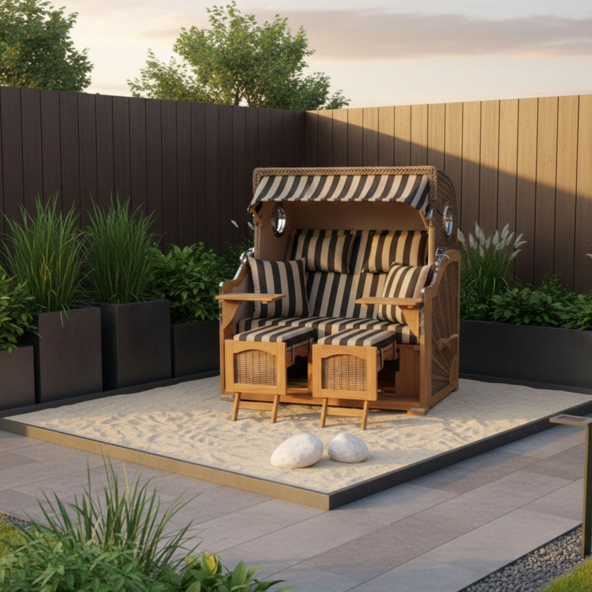 STRANDKORB XXL Düne Grande Teak Banana - Braun/Grau, Metall (142/170/95cm) - Mr. Deko