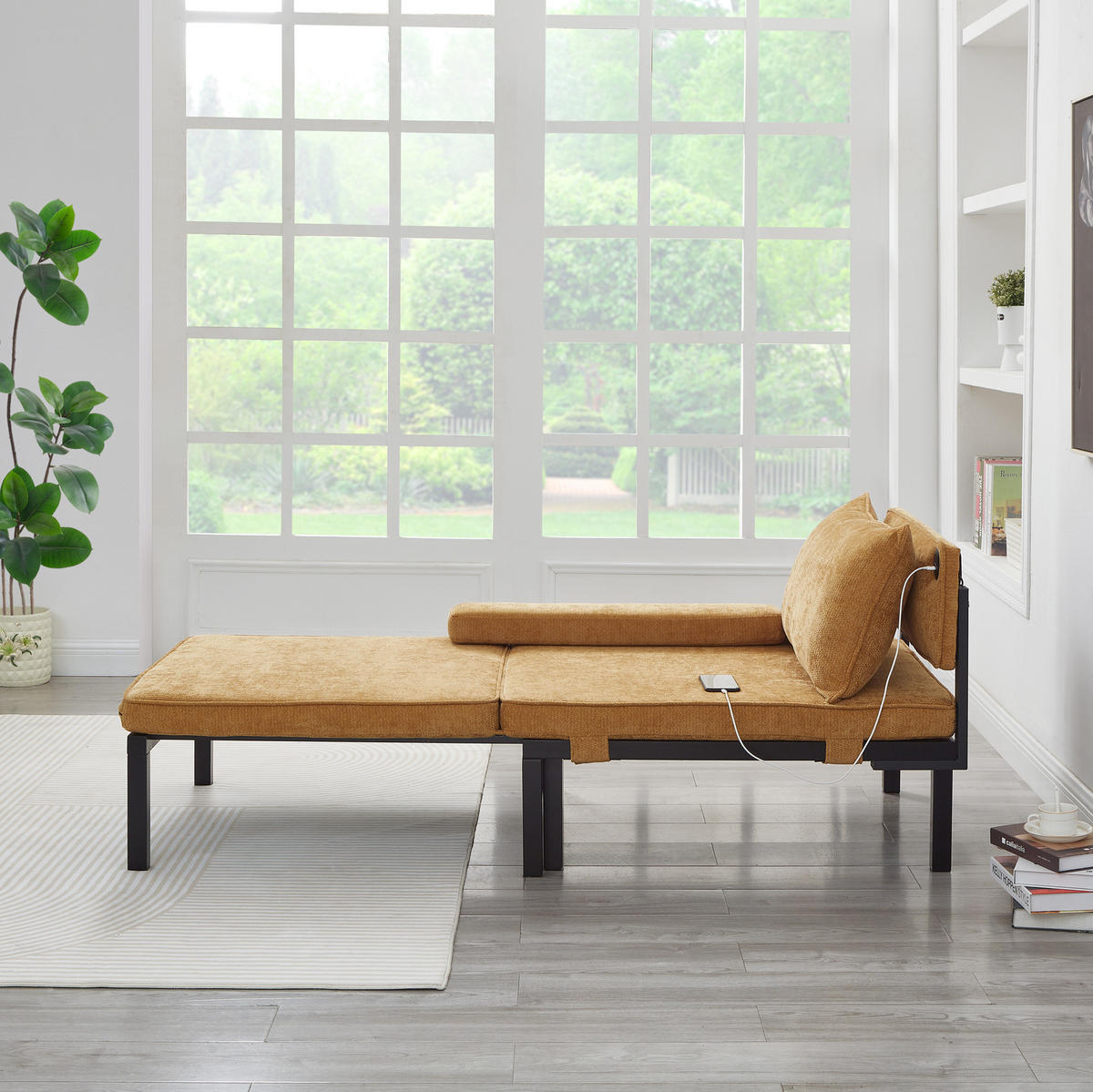 SCHLAFSESSEL aus Samt in Gelb mit USB-Type-C-Anschluss - Gelb, Textil (82.5/70/176cm) - Modfu