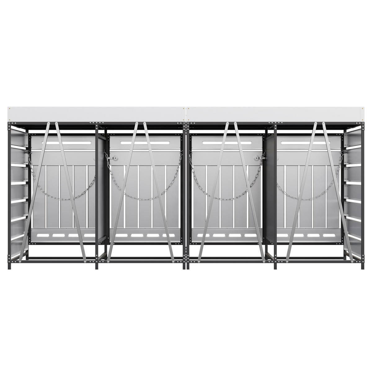 MÜLLTONNENBOX mit Pflanzkasten,Vertikale Holzmaserungspaneele 4er-Set - Grau, Metall (262/120/79cm) - PARAFTA HOME