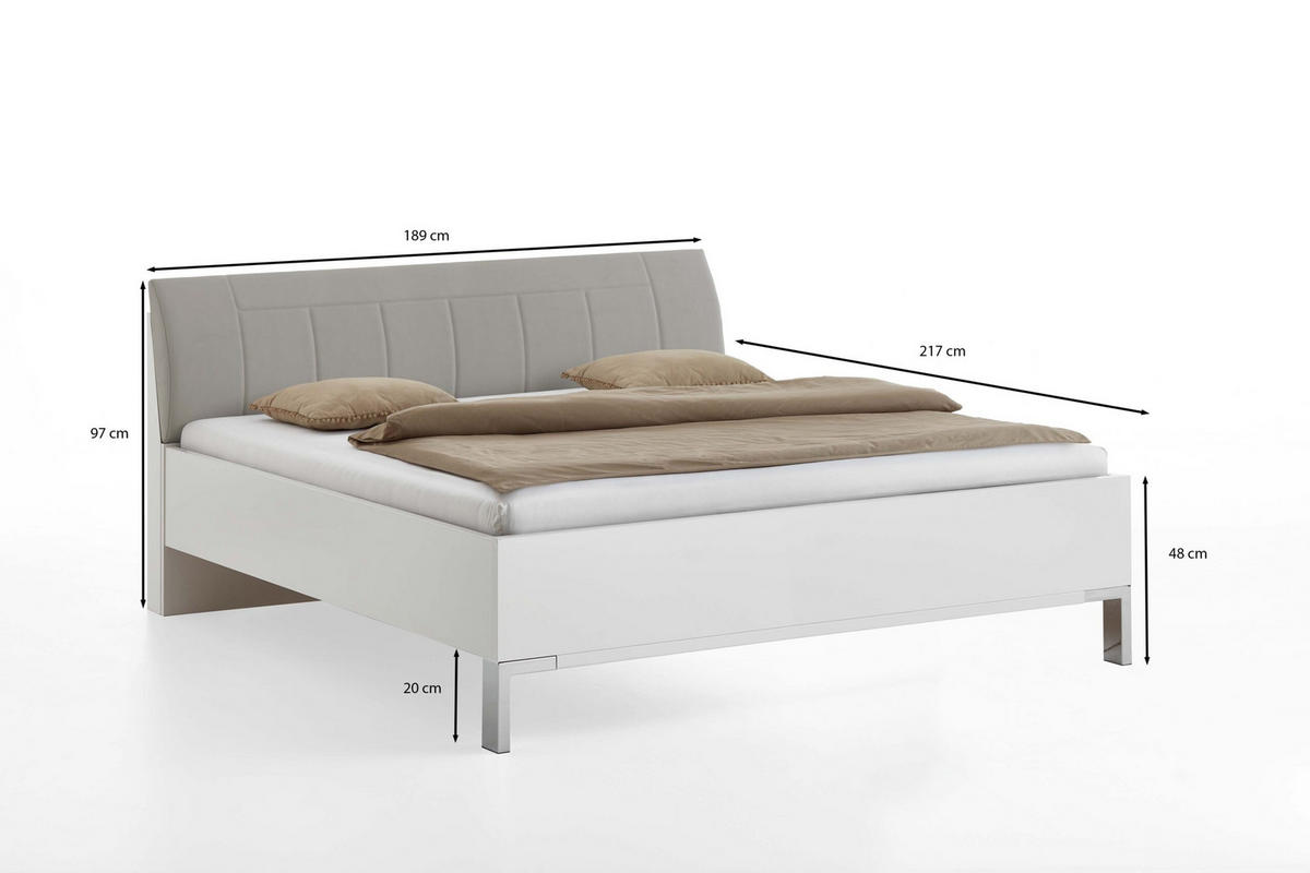 SCHLAFZIMMER Sentara in Weiß und Kieselgrau 4-teilig mit Kleiderschrank 250cm Breite inklusive Beleuchtung, Doppelbett 180x200cm, zwei Nachttische - Weiß, Holzwerkstoff (80/200/120cm)