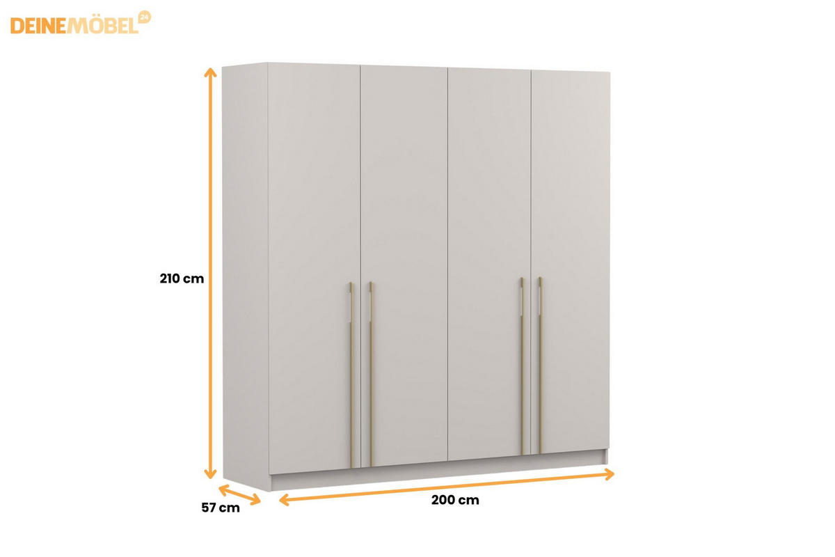 KLEIDERSCHRANK MIRELO 4D 200 cm breit in Kaschmir - Kaschmir, Holzwerkstoff (200/210/57cm) - Deine Möbel 24