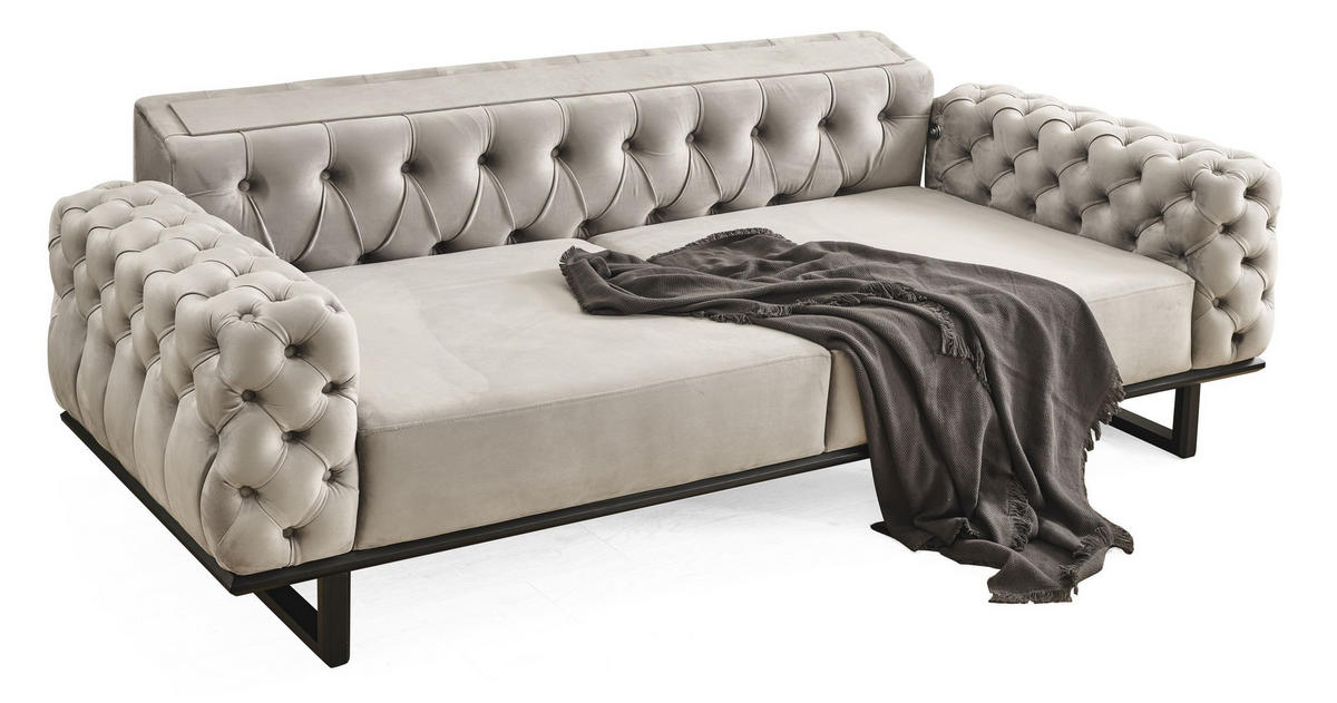 2 Sitzer SOFA Zen Samt Seidengrau - Hellgrau, Holz/Textil (190/80/100cm) - Villa Möbel