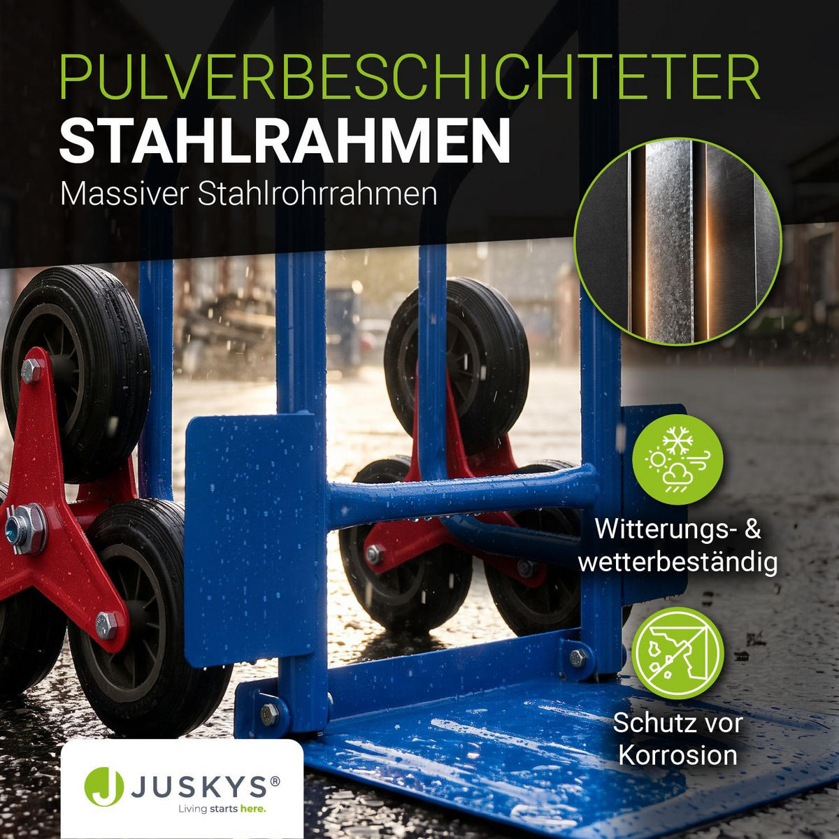 TREPPENSACKKARRE blau mit Dreikranzrädern - Blau, Metall (42/65/115cm) - Juskys