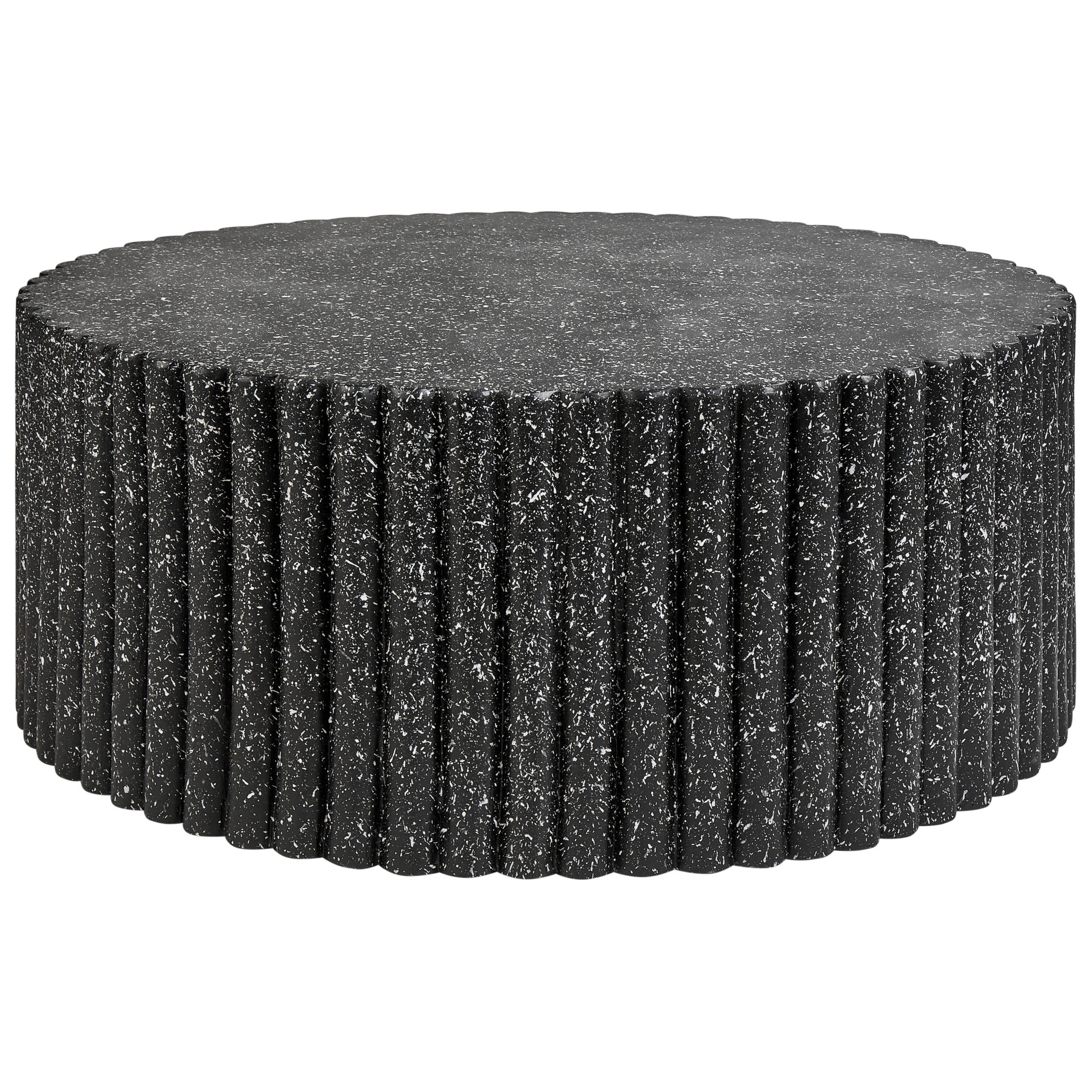 GARTEN Beistelltisch Beton Terrazzo Optik schwarz rund 106 cm Pozza - Schwarz, Stein (106/106/42cm) - Beliani