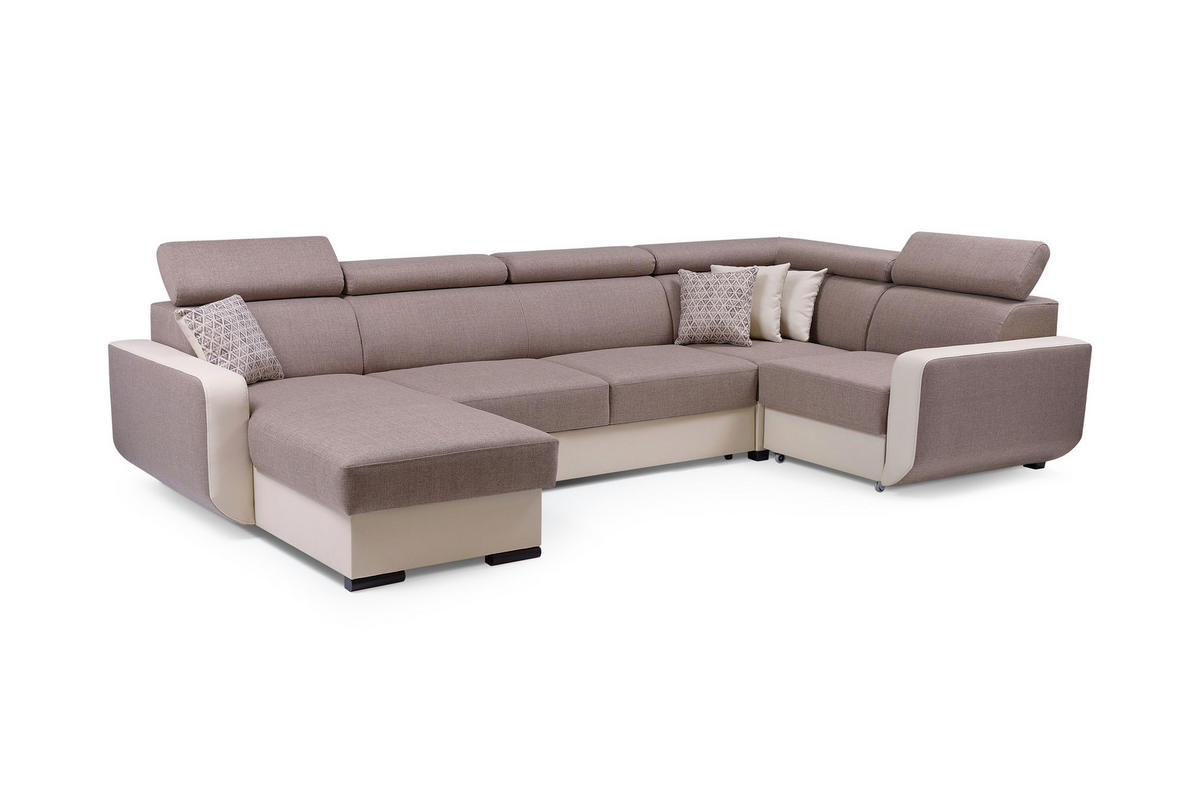 WOHNLANDSCHAFT PALAZZO Braun Geflochtener Stoff mit Schlaffunktion - Braun, Holz (337/97/184cm) - MASSENO