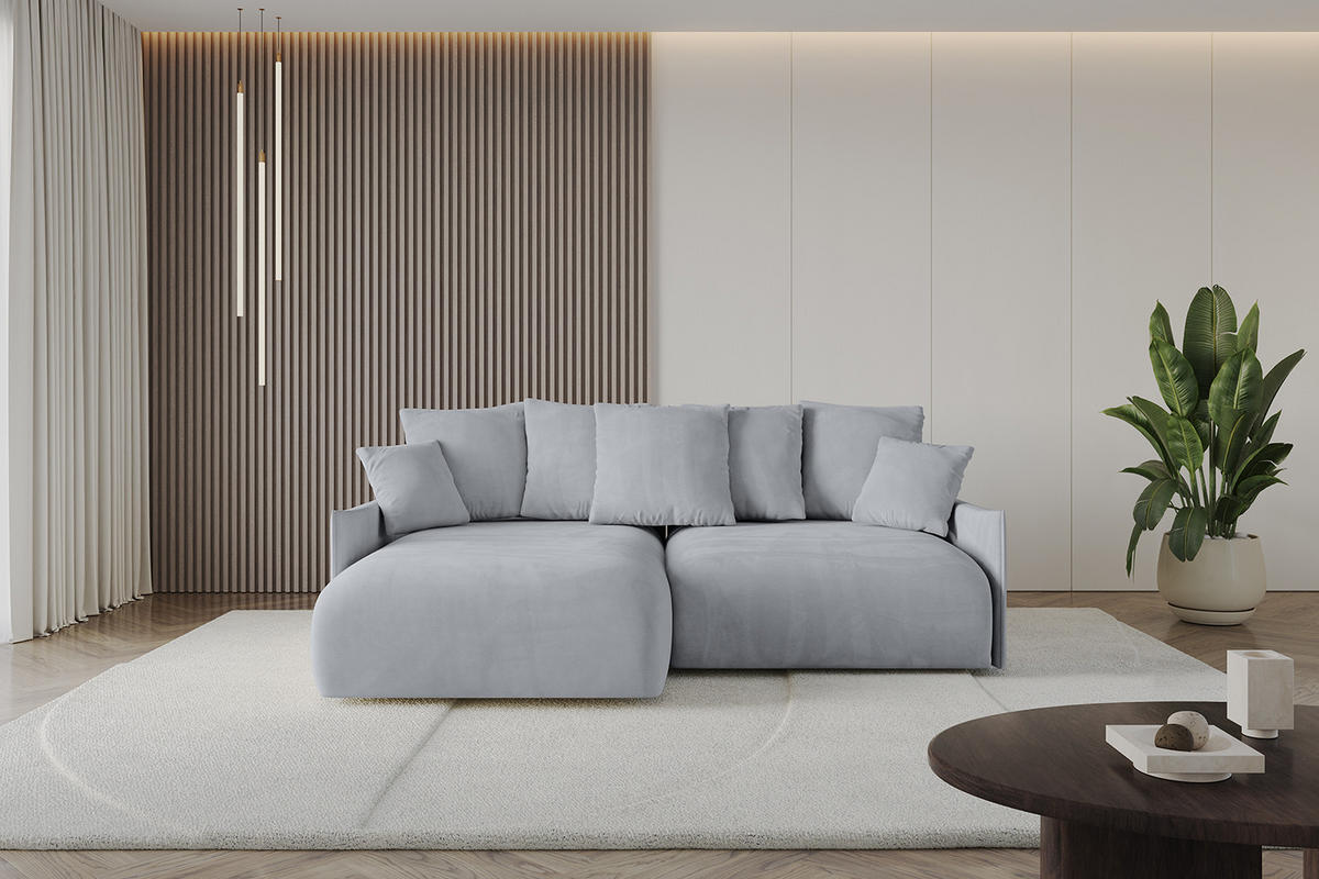 ECKSOFA mit Schlaffunktion und Bettkasten ONESK-L -v1 208x165x40 Hellgrau Velours - Hellgrau, Holzwerkstoff/Kunststoff (208/165cm) - ALTDECOR