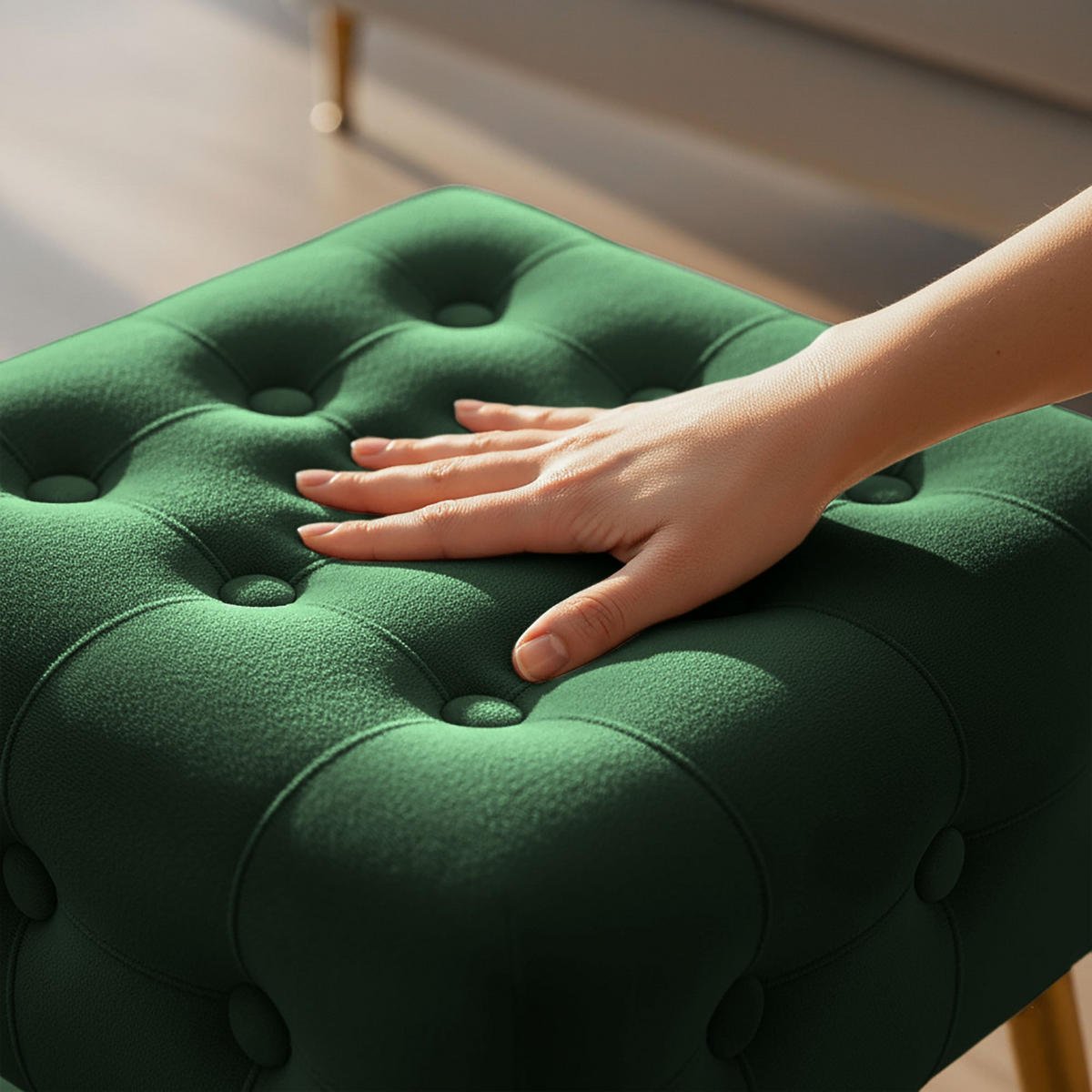 SITZHOCKER QUADRA, Grün, T40xB40xH42 - Grün, Holz (40/42/40cm) - Milordbikes