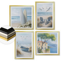 WANDBILDER 4er Set - 50x50 cm & 40x60 cm Goldrahmen - Strandbretter, Surfboote, Vögel - Goldfarben, Kunststoff (50/50cm) - ArtPrintCave