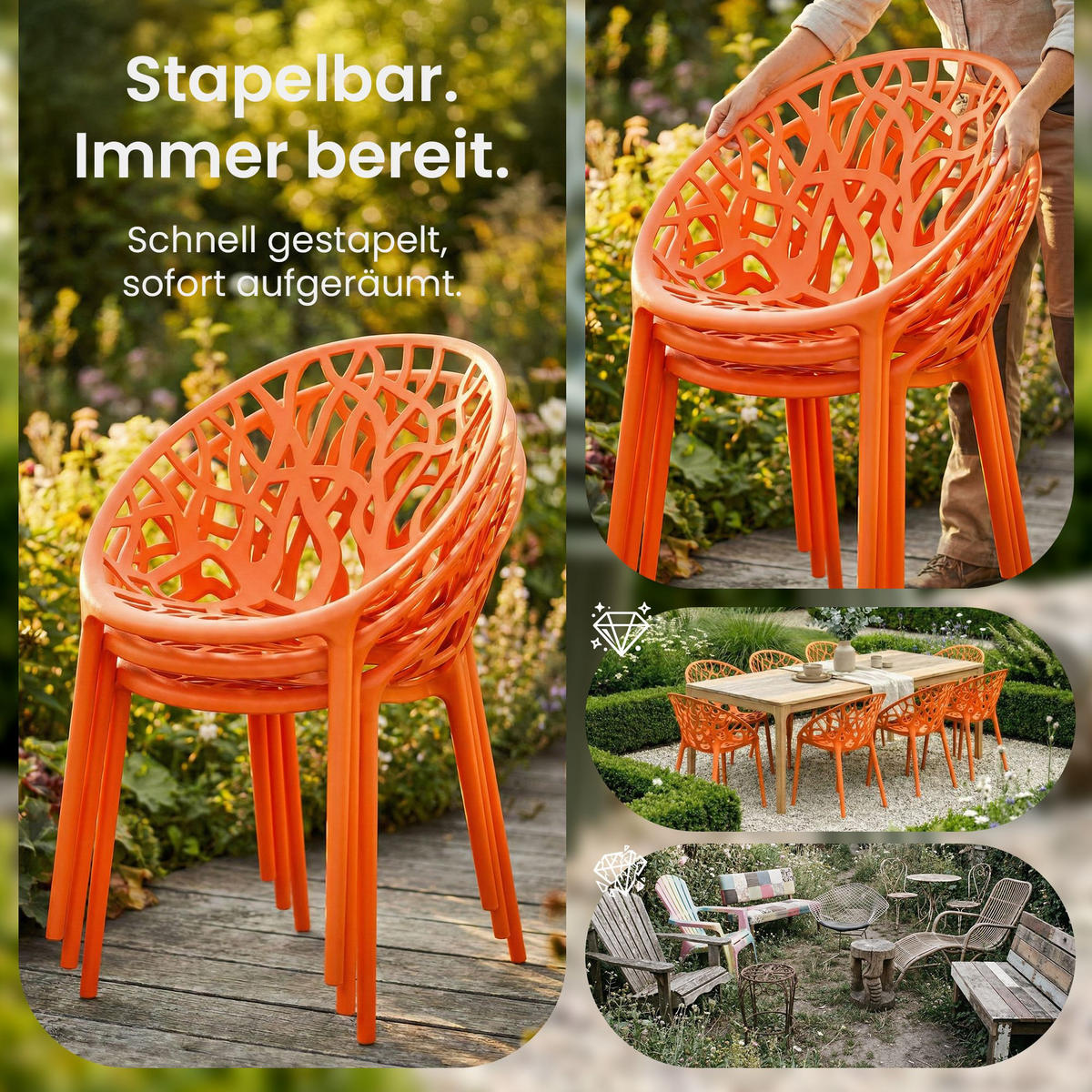 GARTENSTUHL Kunststoff Orange - Orange, Kunststoff (59/80/60cm) - CLP