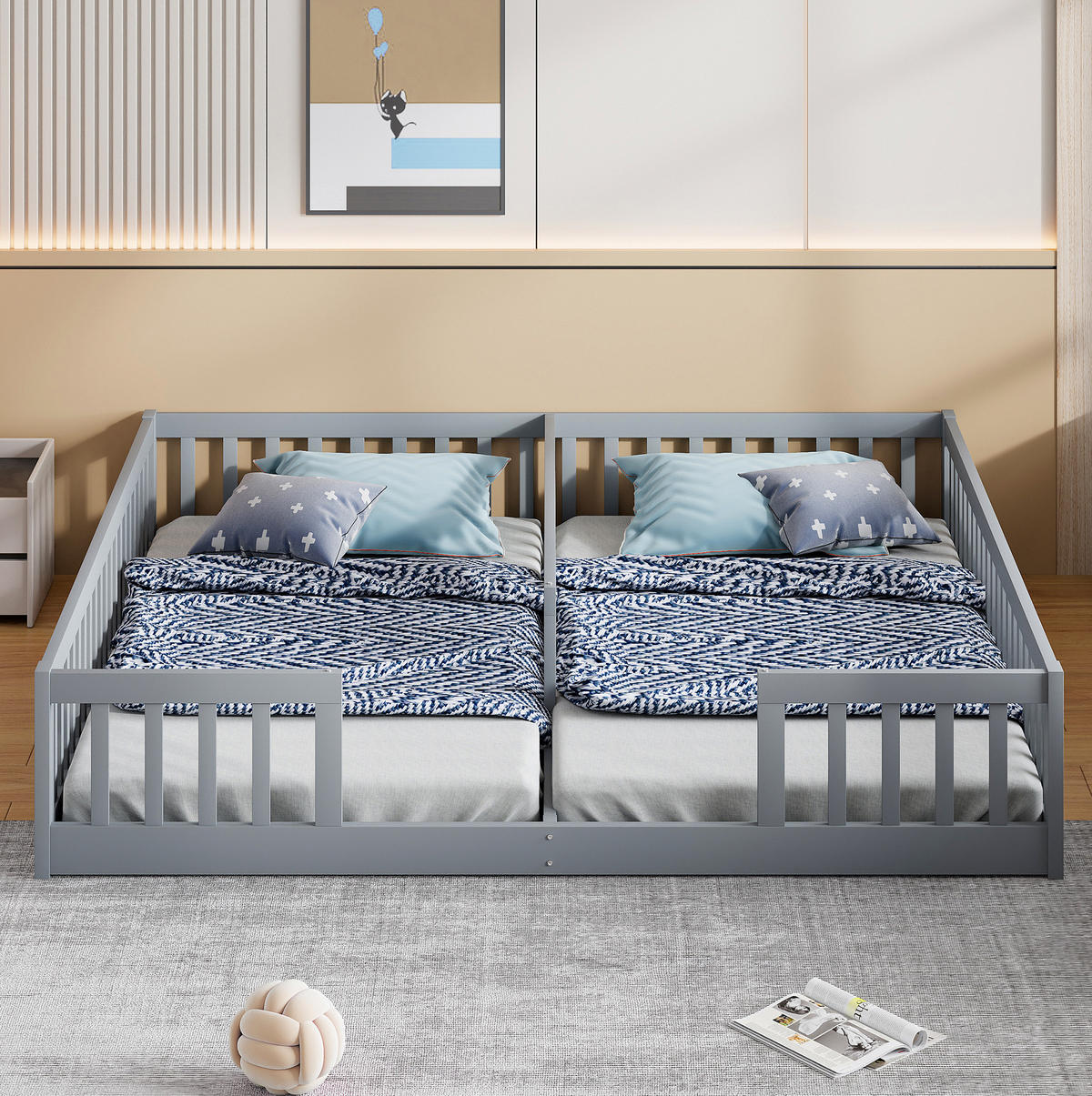 PANEELBETT 90/200 cm, Kinderbett mit Sicherheitsgitter, Grau, ohne Matratze - Grau, Holz (90/200cm) - MIVRAY
