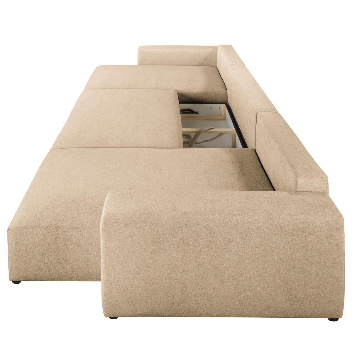 WOHNLANDSCHAFT mit Schlaffunktion - Beige/Schwarz, Kunststoff/Textil (398/70/148cm) - home24