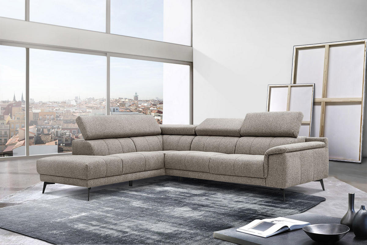 ECKSOFA FIERO 5-Sitzer, taupe - Taupe/Schwarz, Holzwerkstoff/Textil (158/269cm) - Courtois Laville