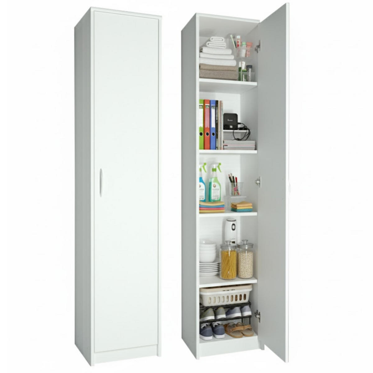 REGAL mit 4 Einlegeböden und 1 Tür in Weiß - Weiß, Holzwerkstoff (39/180/35cm) - Home Collective