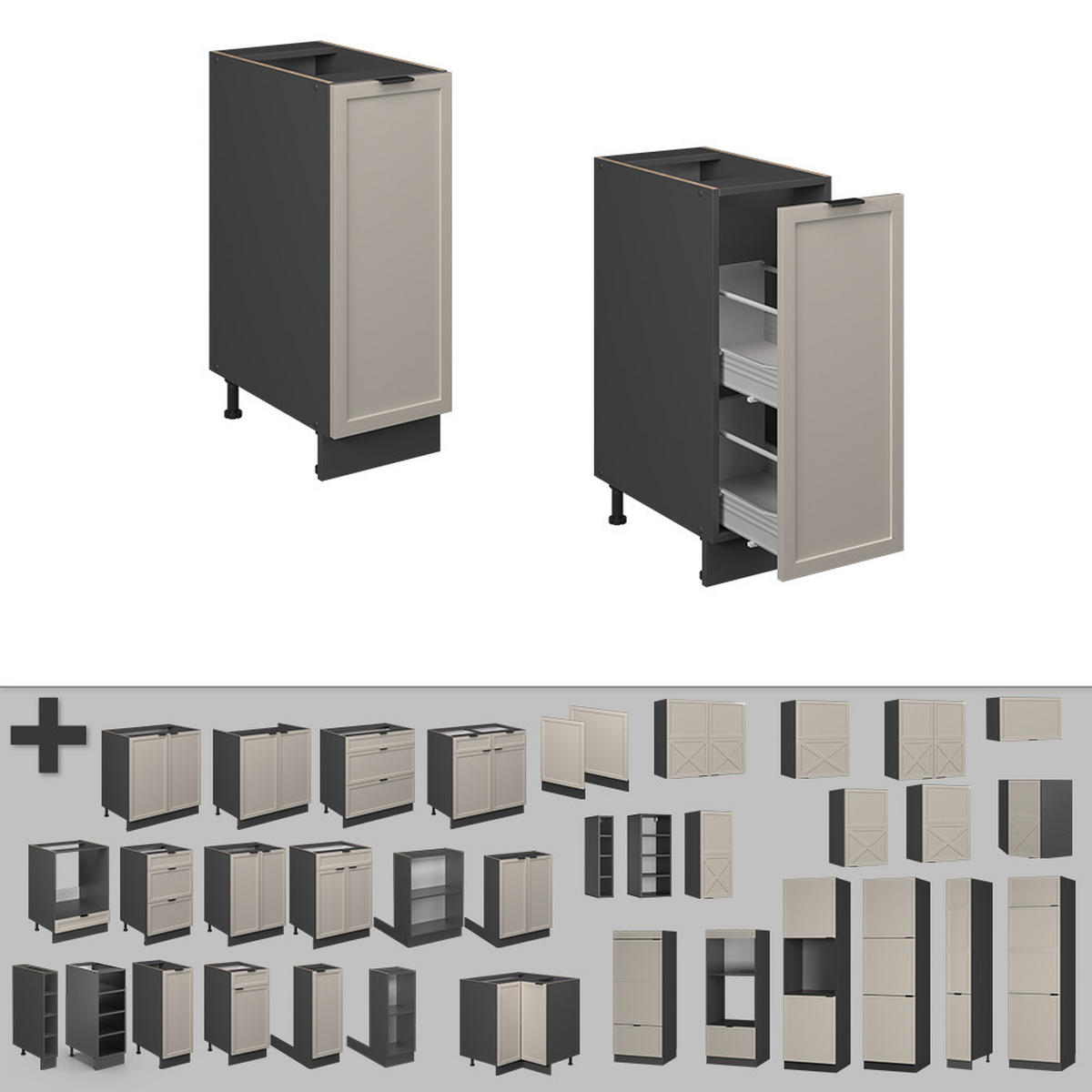 APOTHEKERUNTERSCHRANK Fame-Line GrauBeige 30 cm, AP Anthrazit - Anthrazit/Grau, Holzwerkstoff (30/82/60cm) - Vicco