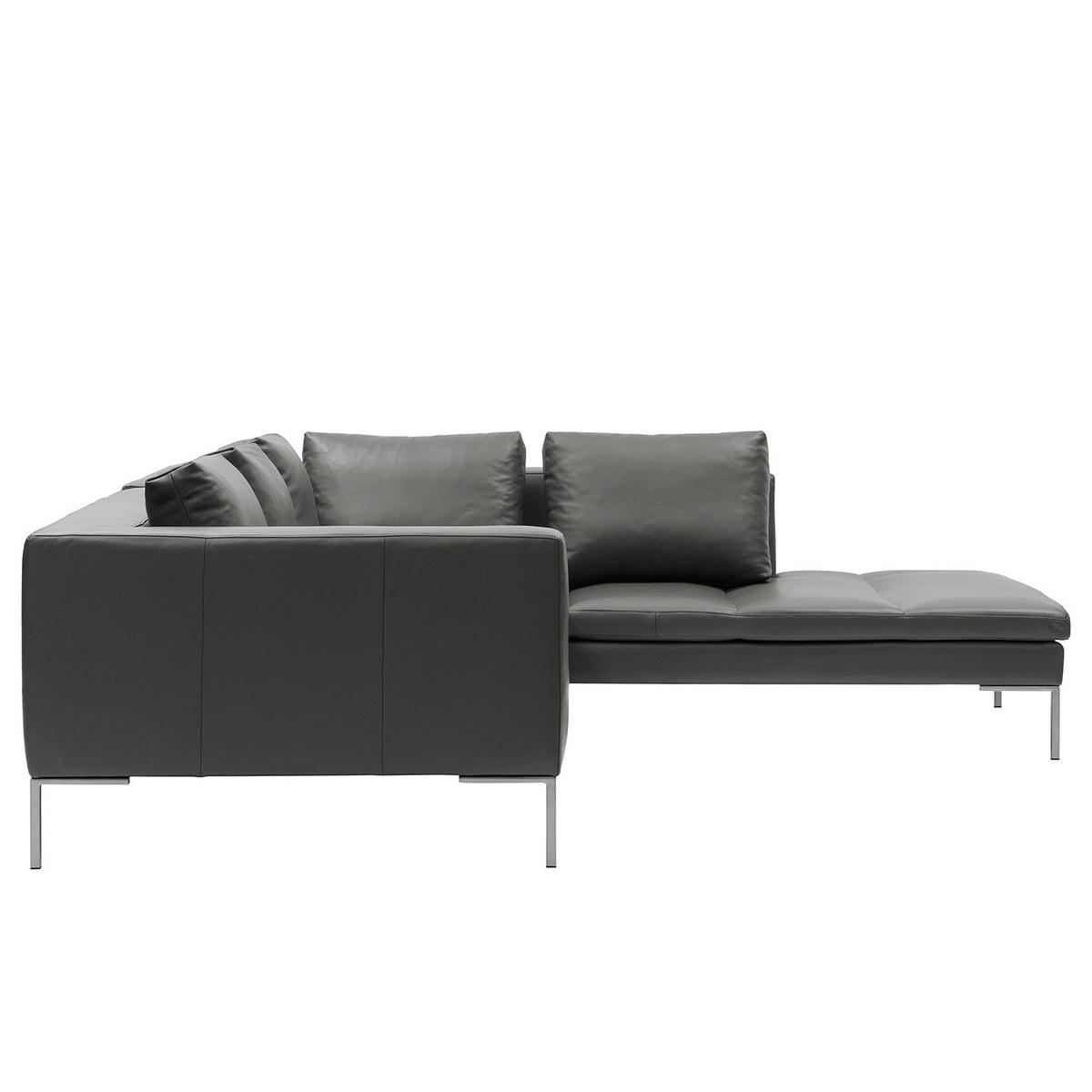 ECKSOFA mit Ottomane - Chromfarben/Grau, Leder/Metall (255/230cm) - home24