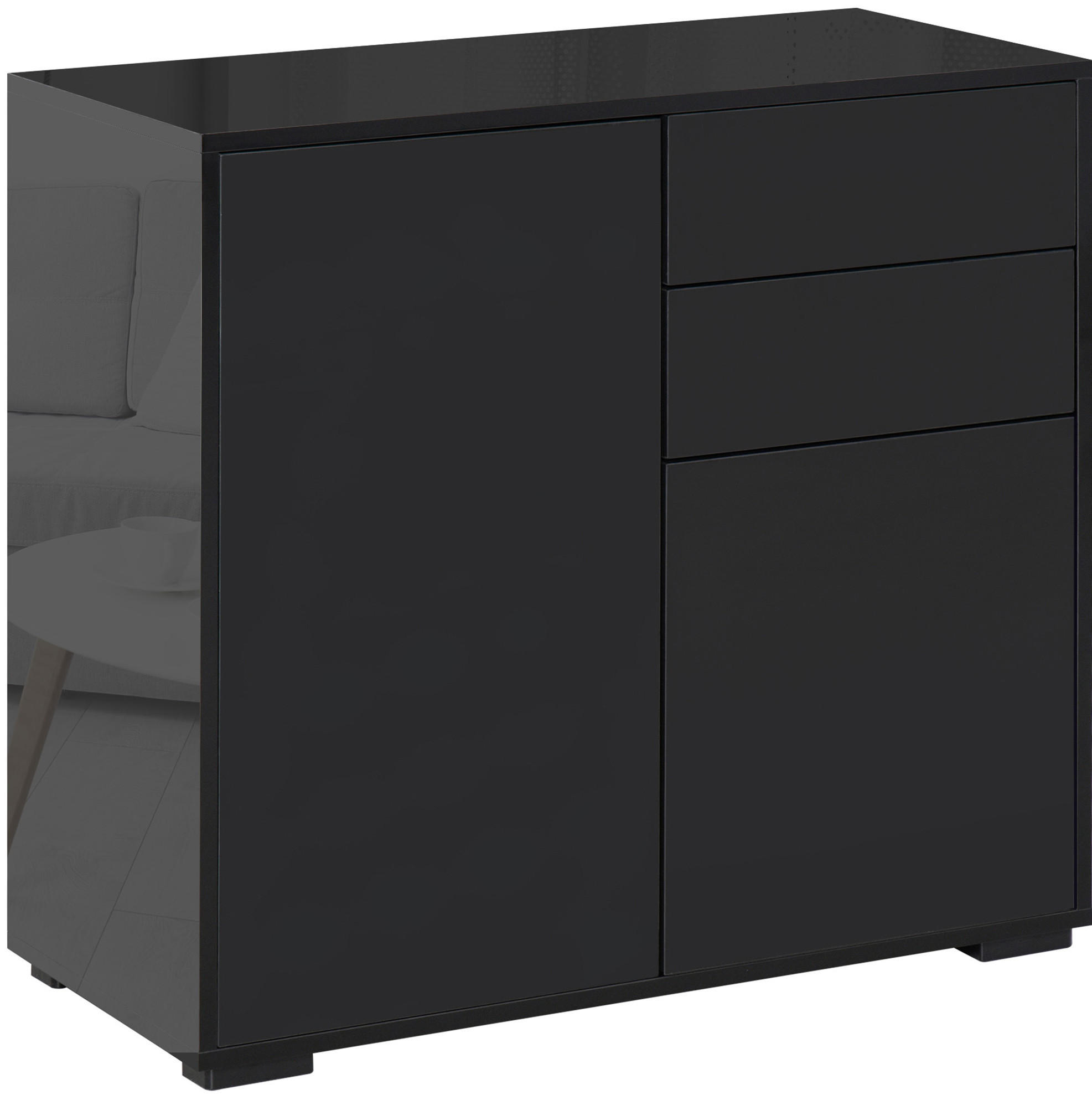 SIDEBOARD 79/36/74 cm mit 2 Türen & 2 Schubladen in Schwarz - Schwarz, Holzwerkstoff (79/74/36cm) - BEAOK