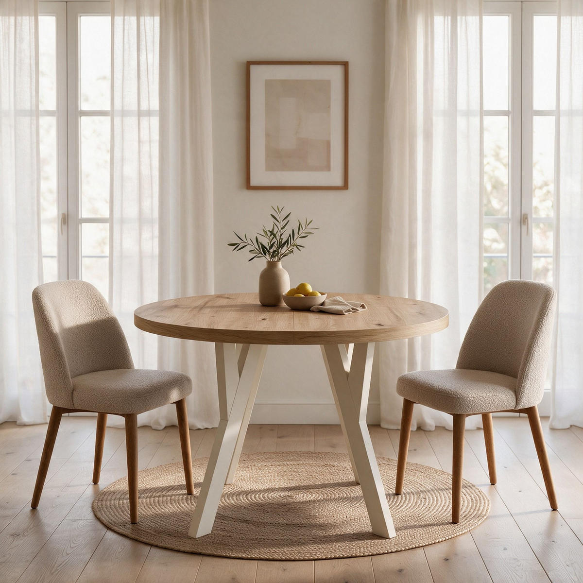 ESSTISCH ausziehbar rund ATO, 100-200 cm, Dekor Artisan, weiße Holzbeine - Dunkelbraun/Weiß, Holzwerkstoff/Buchenholz (100/100/77cm) - VENASI MÖBEL